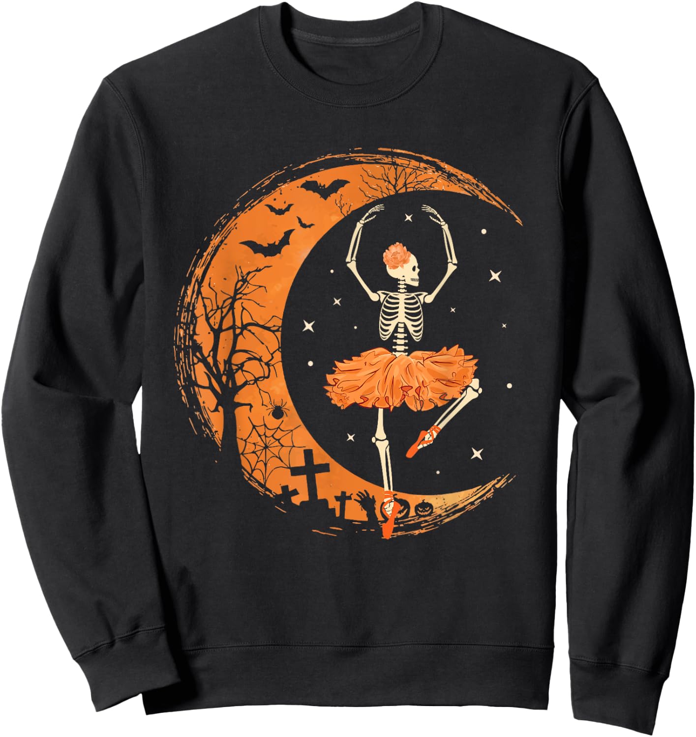 Dancing Skeleton Ballerina Ballet Dance Halloween Women Girl Sweatshirt - Sweatshirt | Black