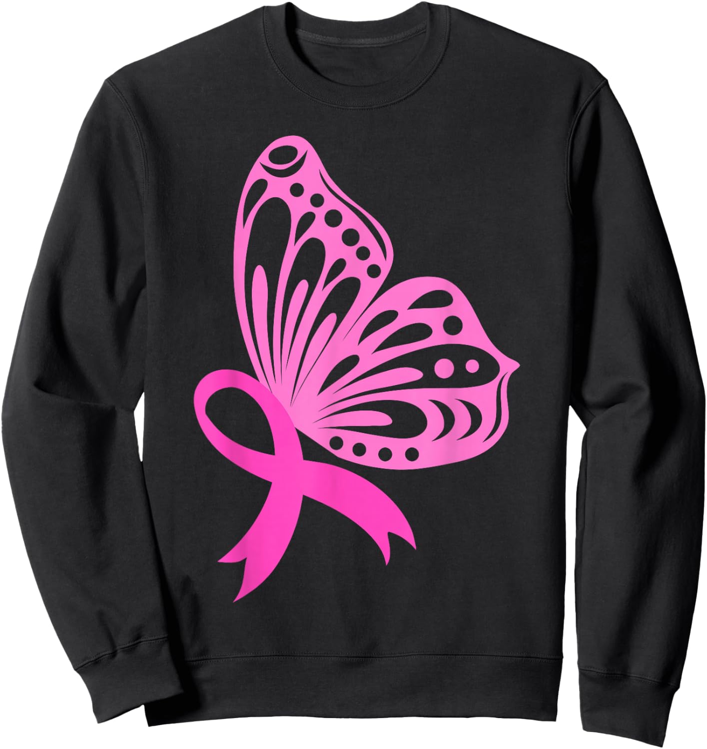 Pink Ribbon Butterfly | Breast Cancer Sweatshirt - Sweatshirt | Black