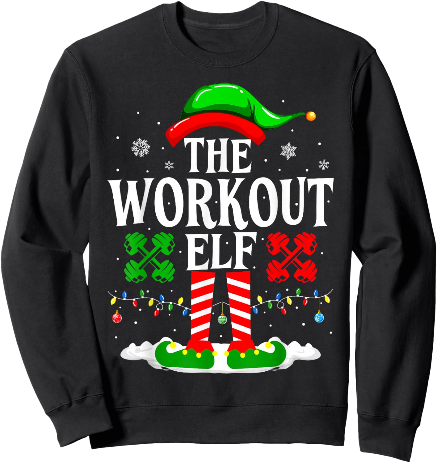 The Workout Elf Funny Fitness Christmas Gym Sweatshirt - Sweatshirt | Black