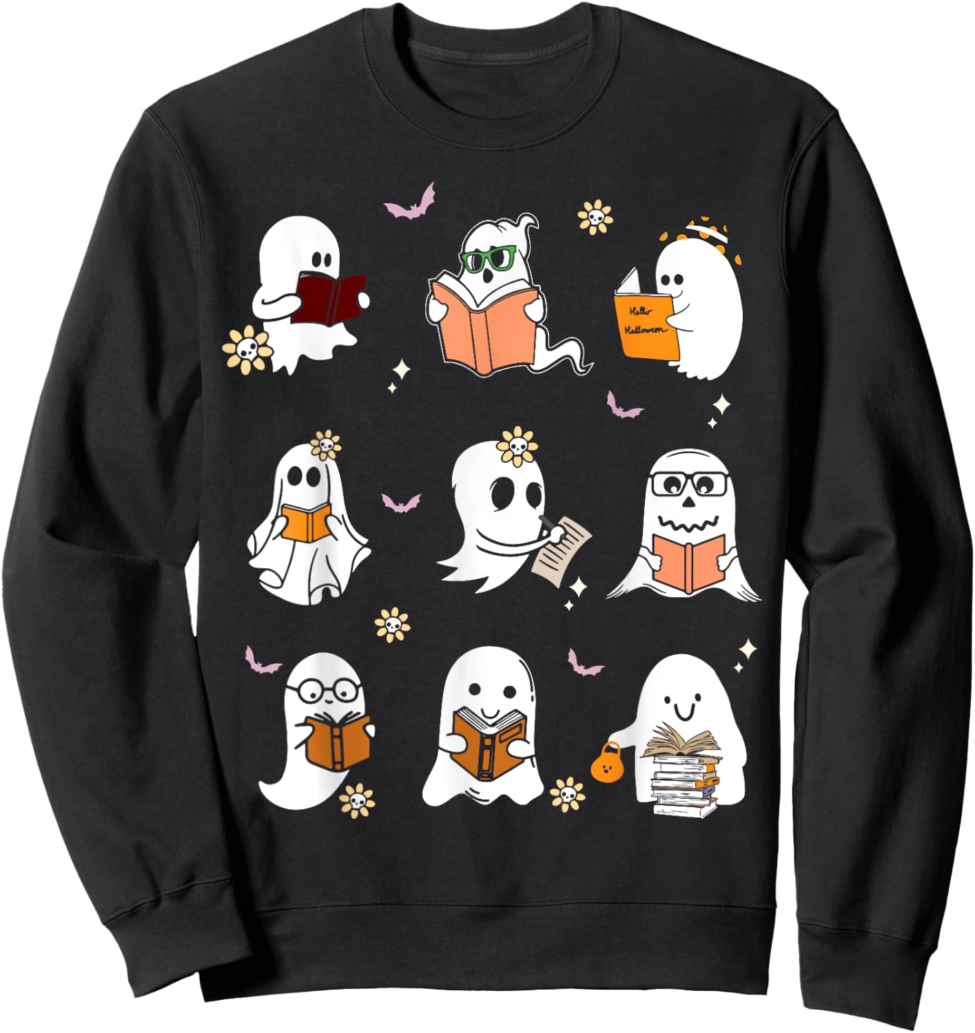 Ghosts Reading Books Teacher Halloween Librarian Boooks Men Women Kids Sweatshirt - Sweatshirt | Black