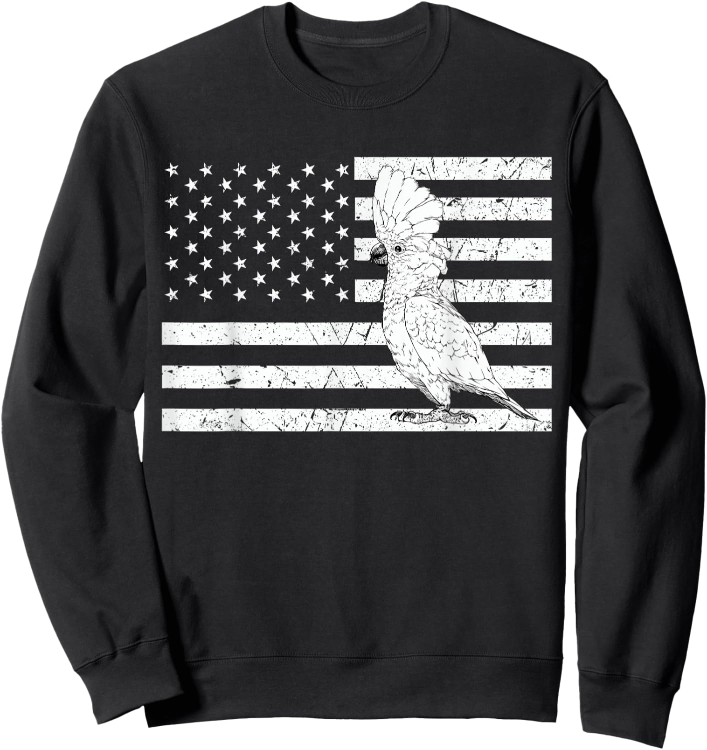 Umbrella Cockatoo 4th of July US American Flag Patriotic Sweatshirt - Sweatshirt | Black