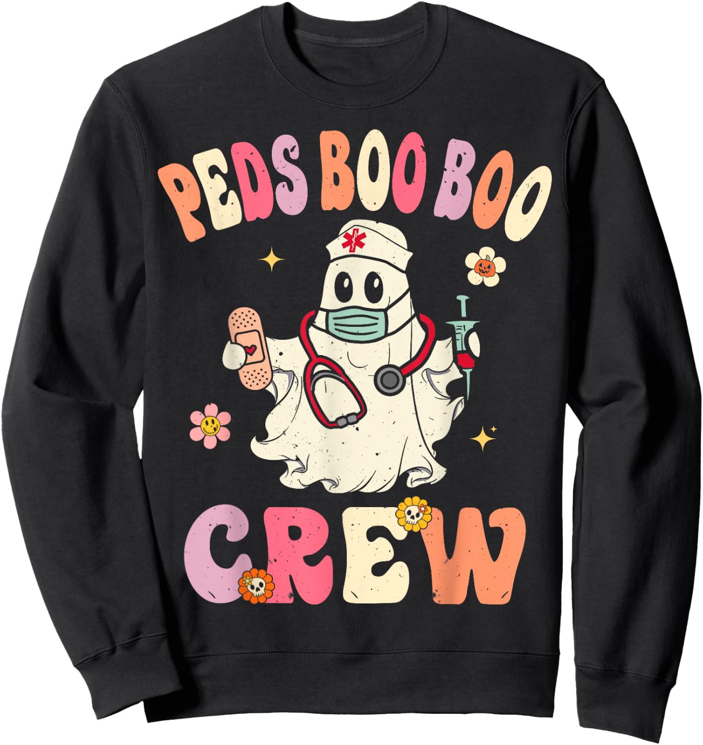 Peds Nurse Boo Crew Retro Halloween ICU NICU Nurse Sweatshirt - Sweatshirt | Black