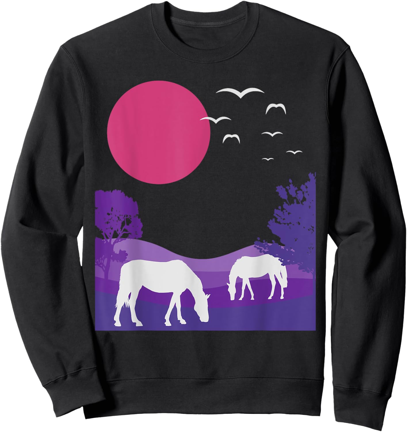 Steppe Landscape Horses Nature Minimalist Design Sweatshirt - Sweatshirt | Black
