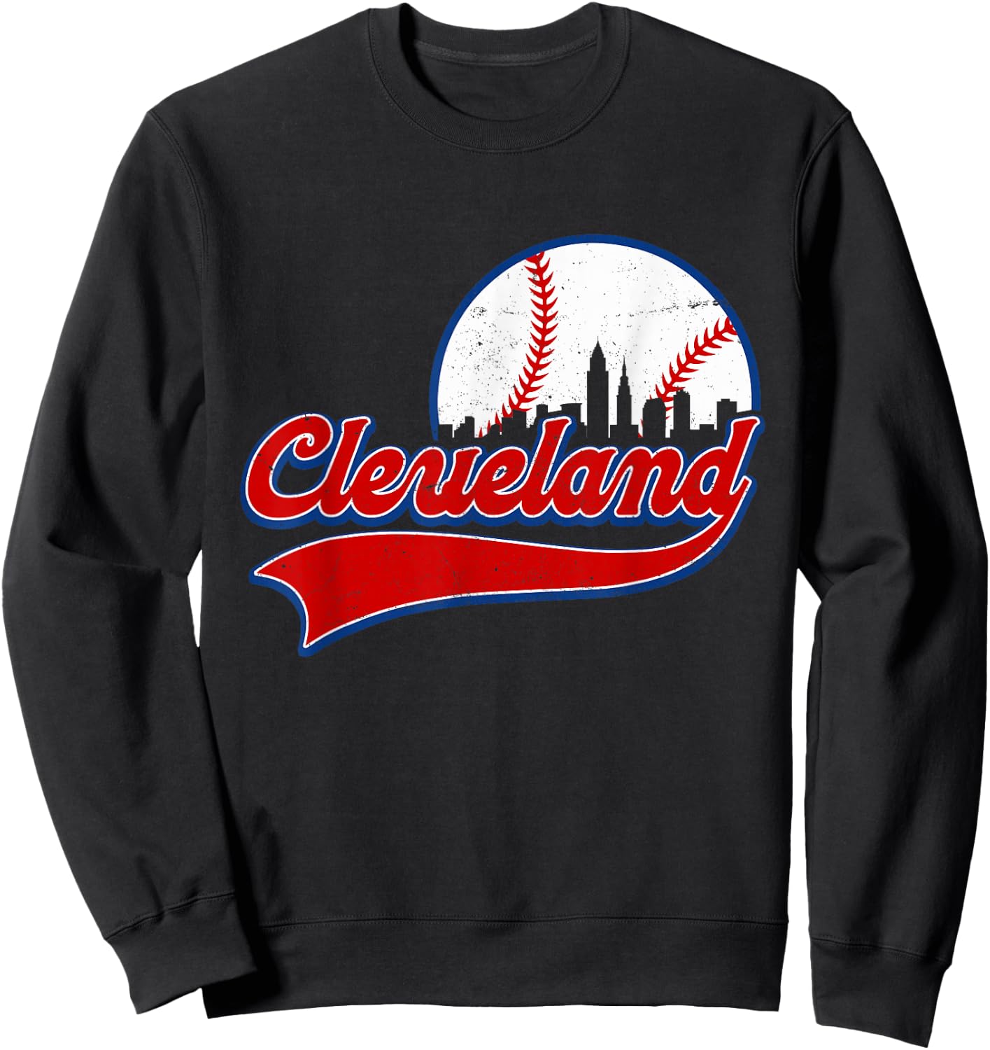 Vintage Cleveland City Downtown Skylines Baseball Fans Lover Sweatshirt - Sweatshirt | Black