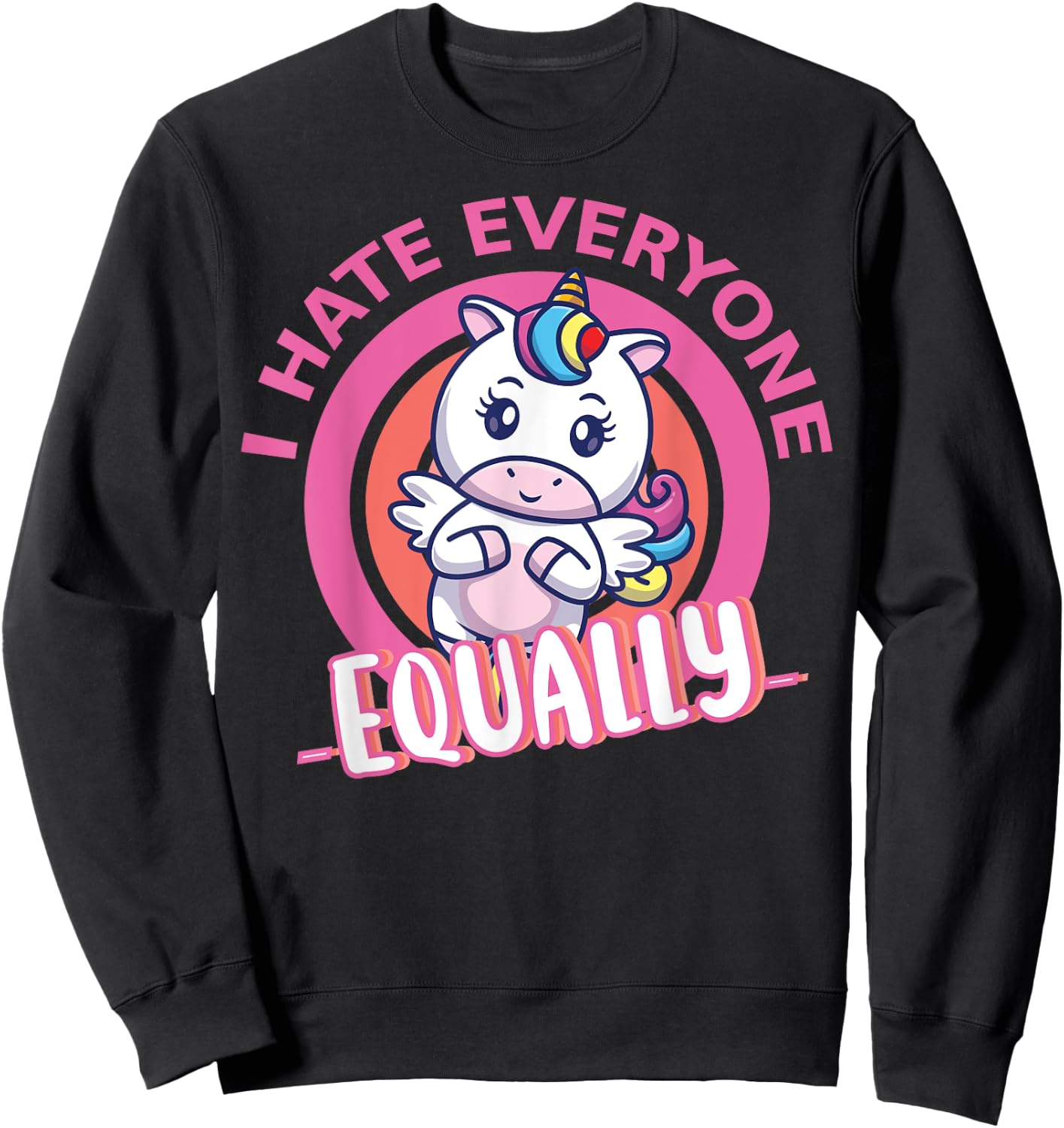 I Hate Everyone Equally People Suck Antisocial Unicorn Funny Sweatshirt - Sweatshirt | Black