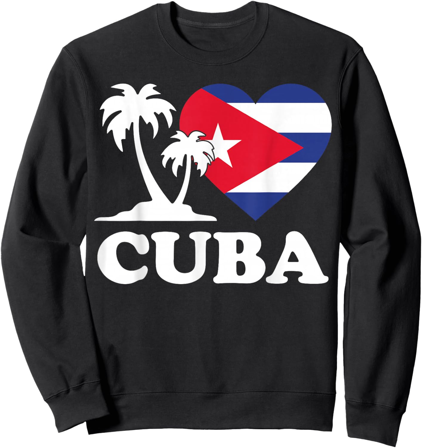 I Love Cuba Cuban Flag Heart Men Women Kids Sweatshirt - Sweatshirt | Black