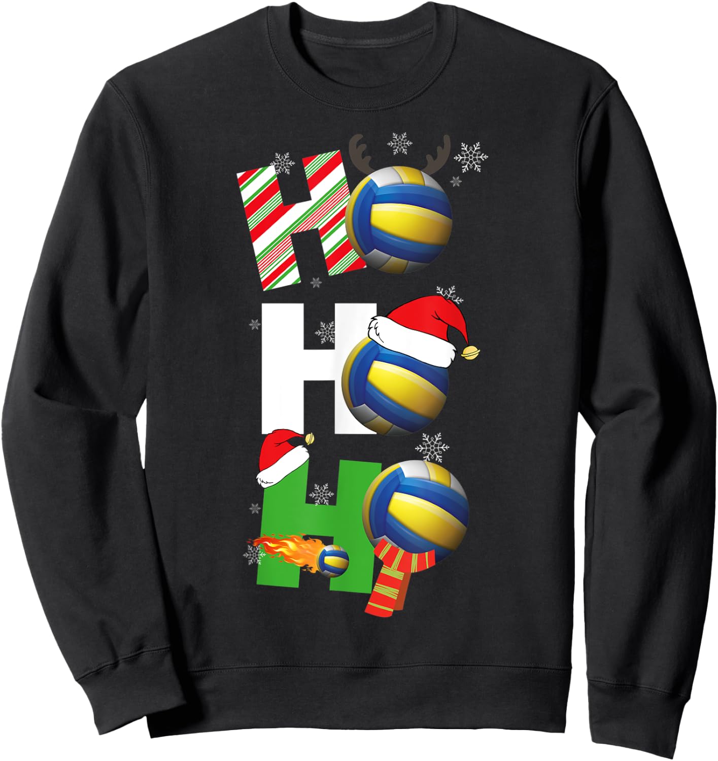Funny Christmas Volleyball Player Pajamas Matching Team Sweatshirt - Sweatshirt | Black