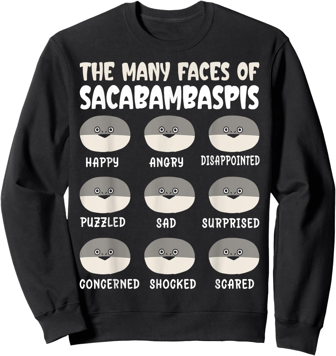 The Many Faces Of Sacabambaspis Funny Fish Meme Sweatshirt - Sweatshirt | Black