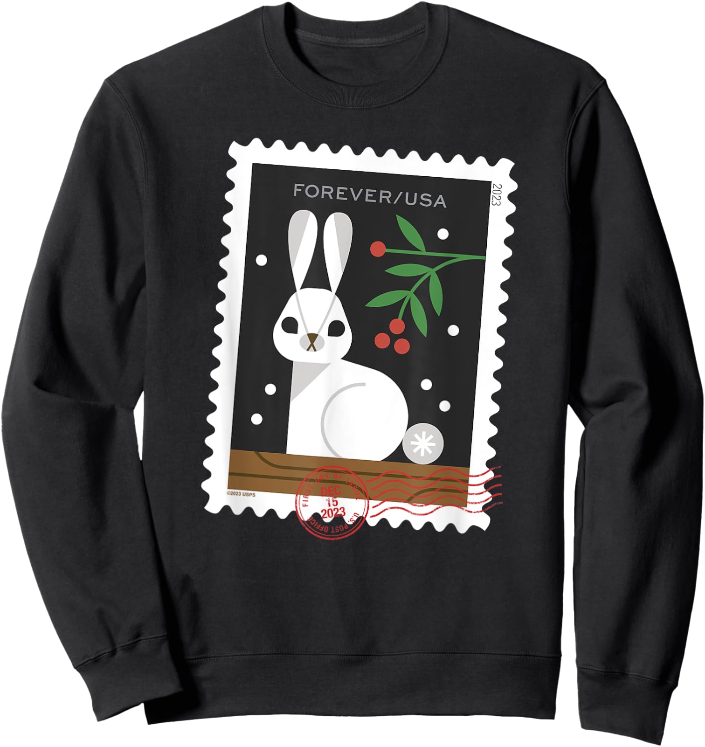USPS Winter Woodland Animals - Rabbit Stamp Sweatshirt - Sweatshirt | Black