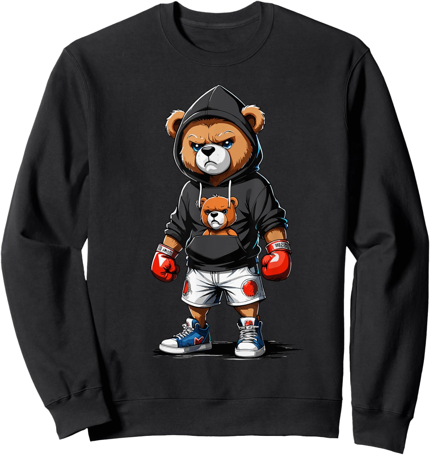 Teddy Bear Gangster Boxer with Hip Hop Street Clothes Sweatshirt - Sweatshirt | Black