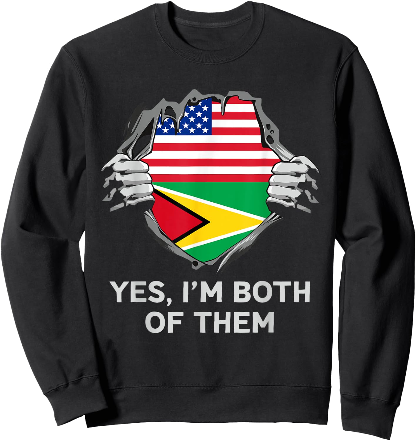 Half American Half Guyanese USA Guyana Flag Sweatshirt - Sweatshirt | Black
