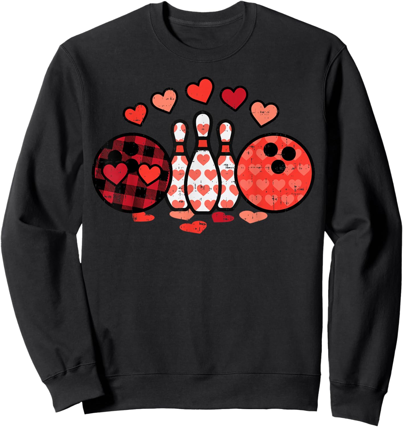 Valentines Day Plaid Bowling Valentine Sports Men Women Kids Sweatshirt - Sweatshirt | Black