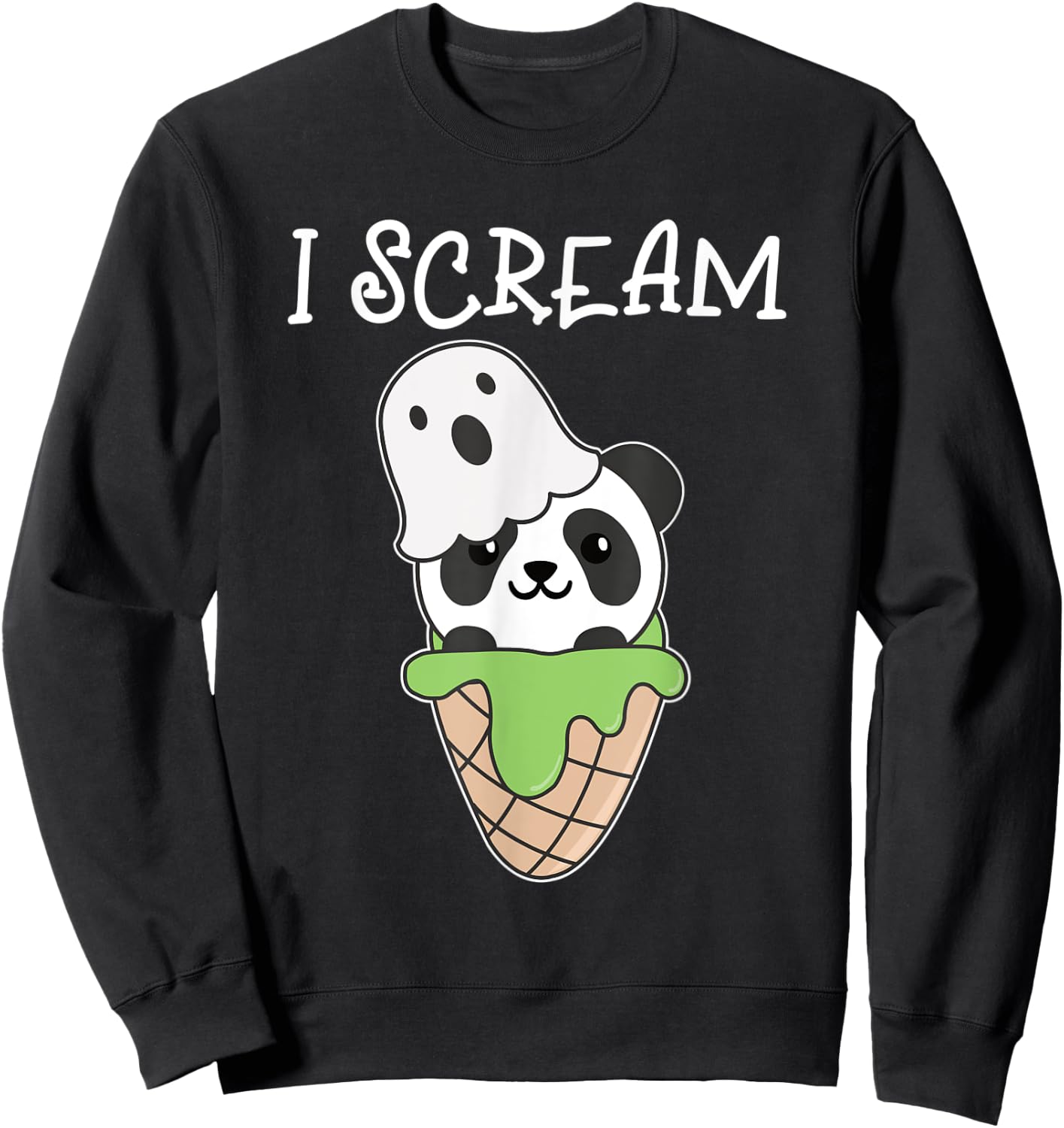 Panda Halloween Ghost I Scream Ice Cream Pun Men Women Kids Sweatshirt - Sweatshirt | Black