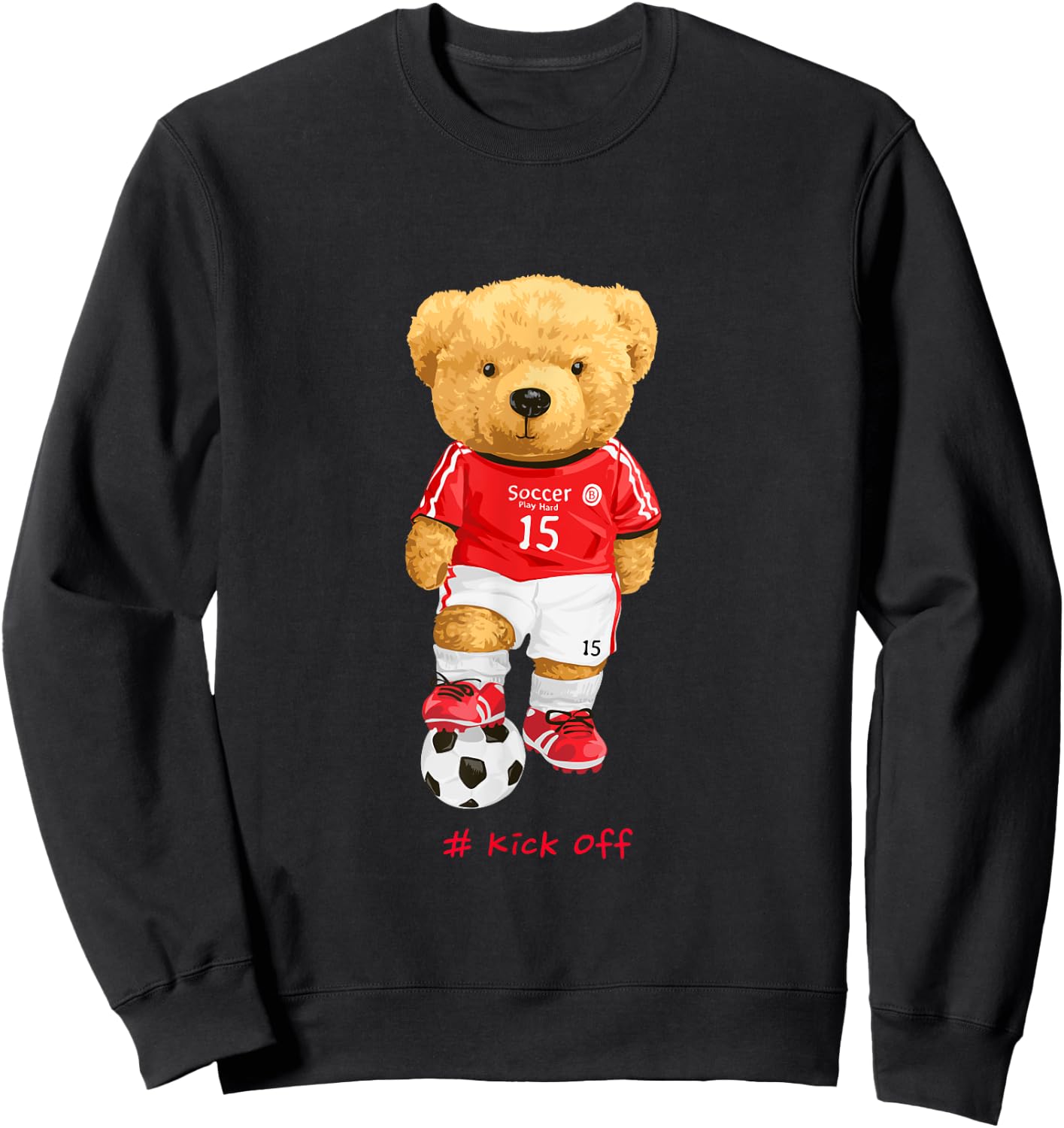 Cool Teddy Bear Soccer Kick Off Style Illustration Graphic Sweatshirt - Sweatshirt | Black