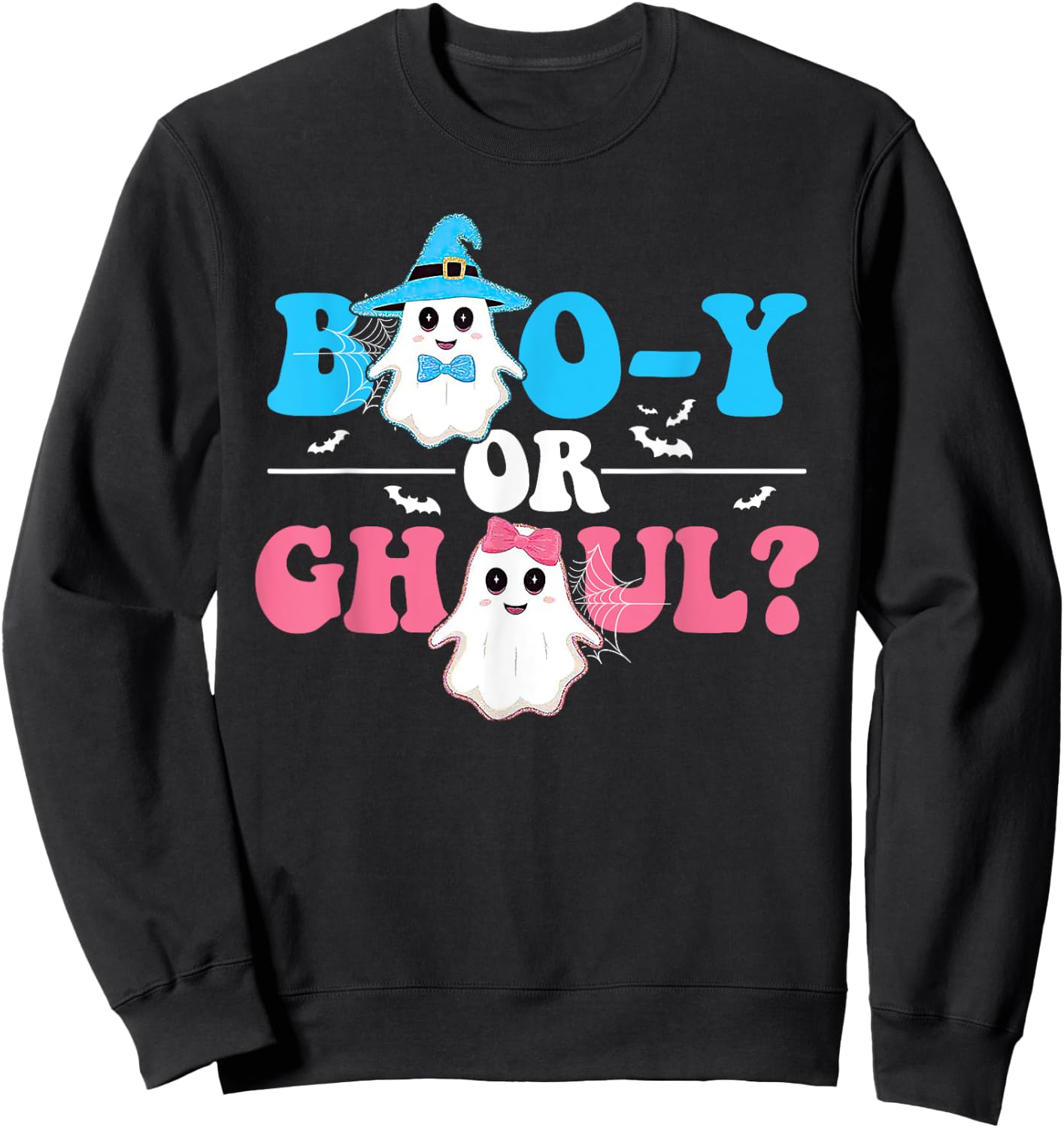 Boo-y or Ghoul Gender Reveal Cute Groovy Boy Girl Ghosts Sweatshirt - Sweatshirt | Black