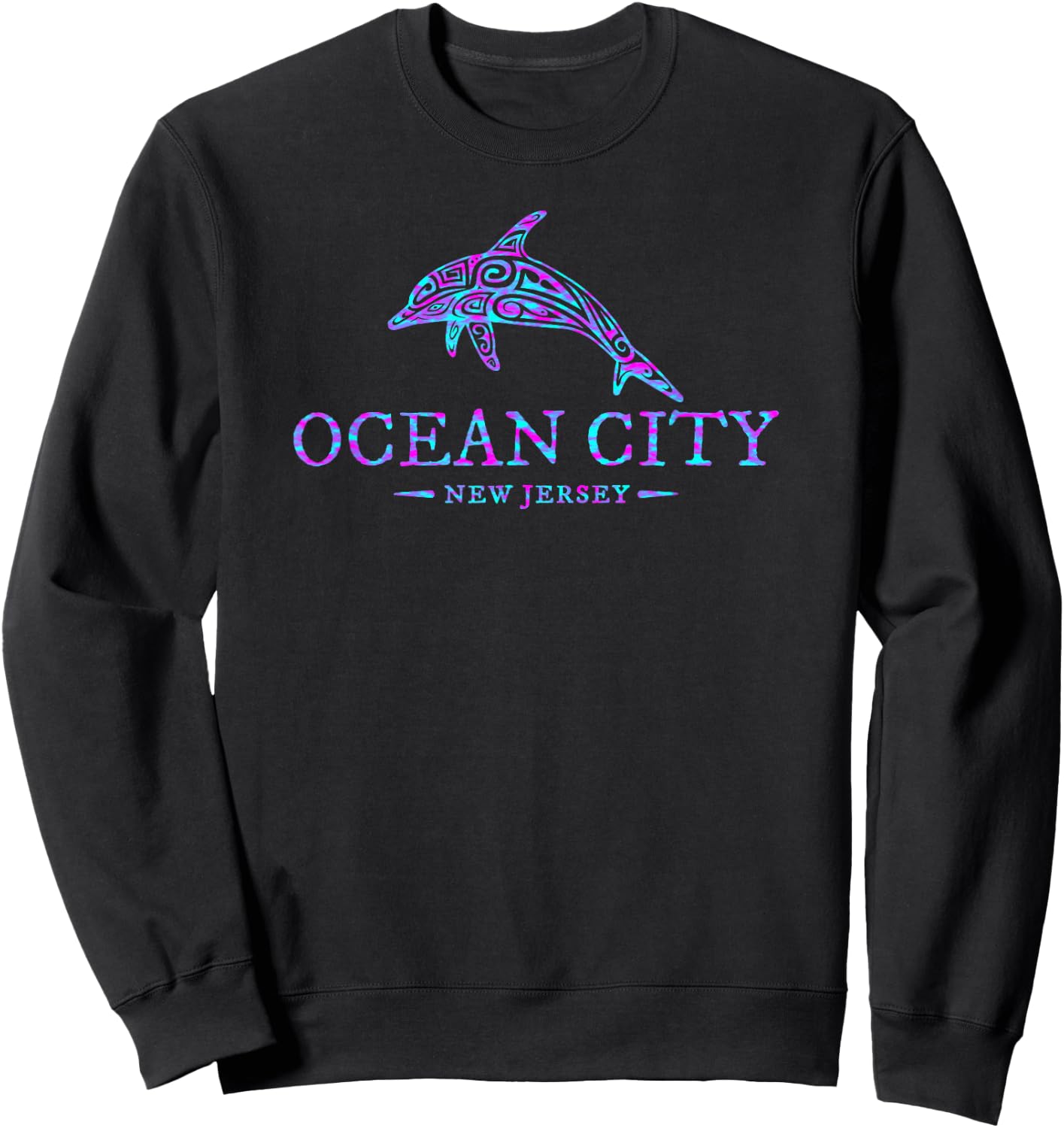 Ocean City New Jersey Colorful Dolphin Boys Girls Souvenir Sweatshirt - Sweatshirt | Black