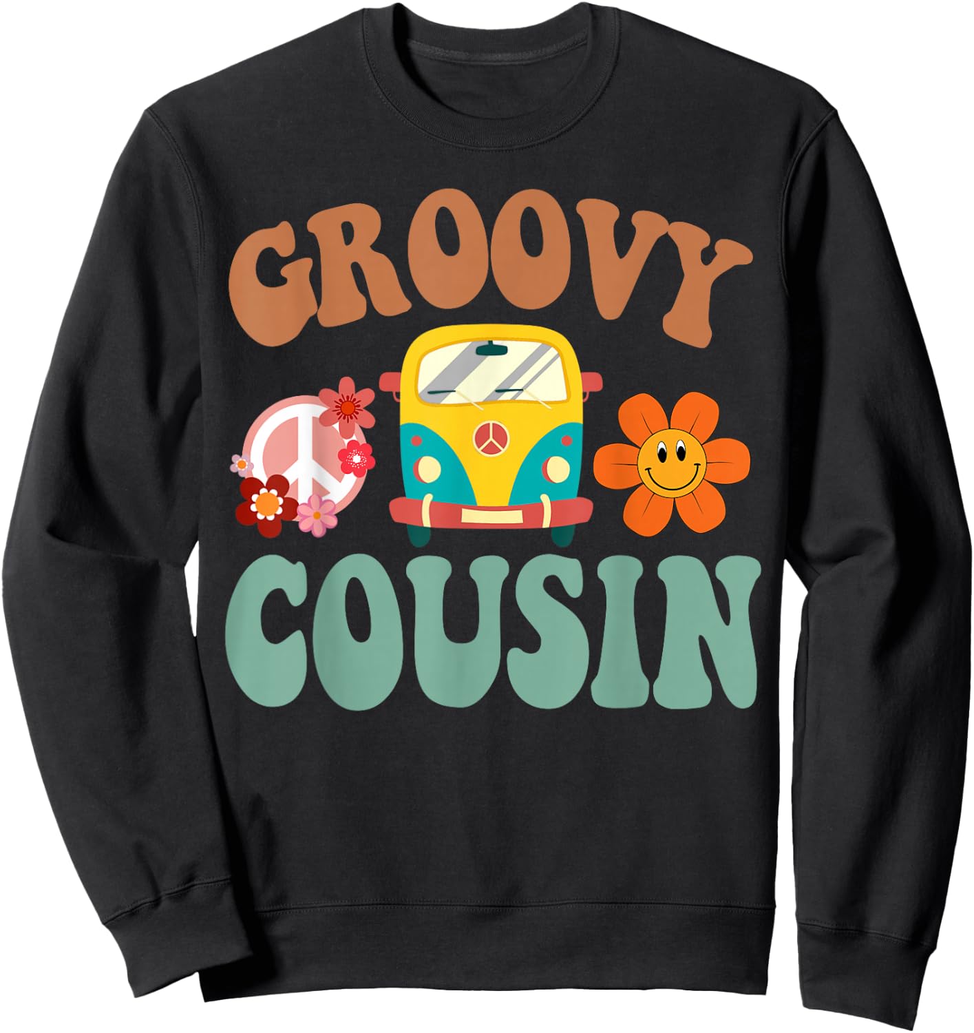 Retro Groovy Cousin Matching Family 1st Birthday Party Sweatshirt - Sweatshirt | Black