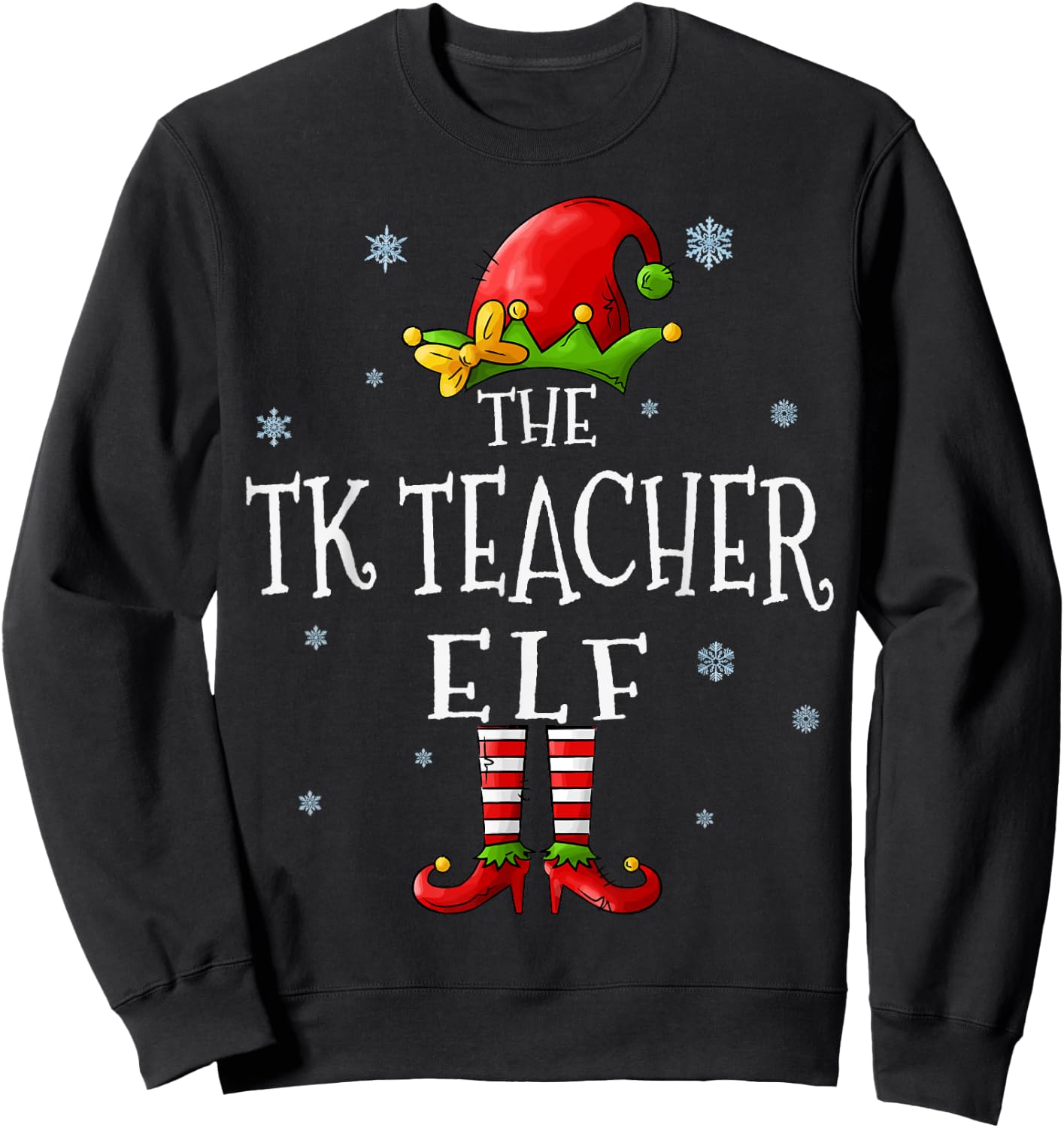 The TK Teacher Elf Squad Funny Groupe Matching Christmas Sweatshirt - Sweatshirt | Black