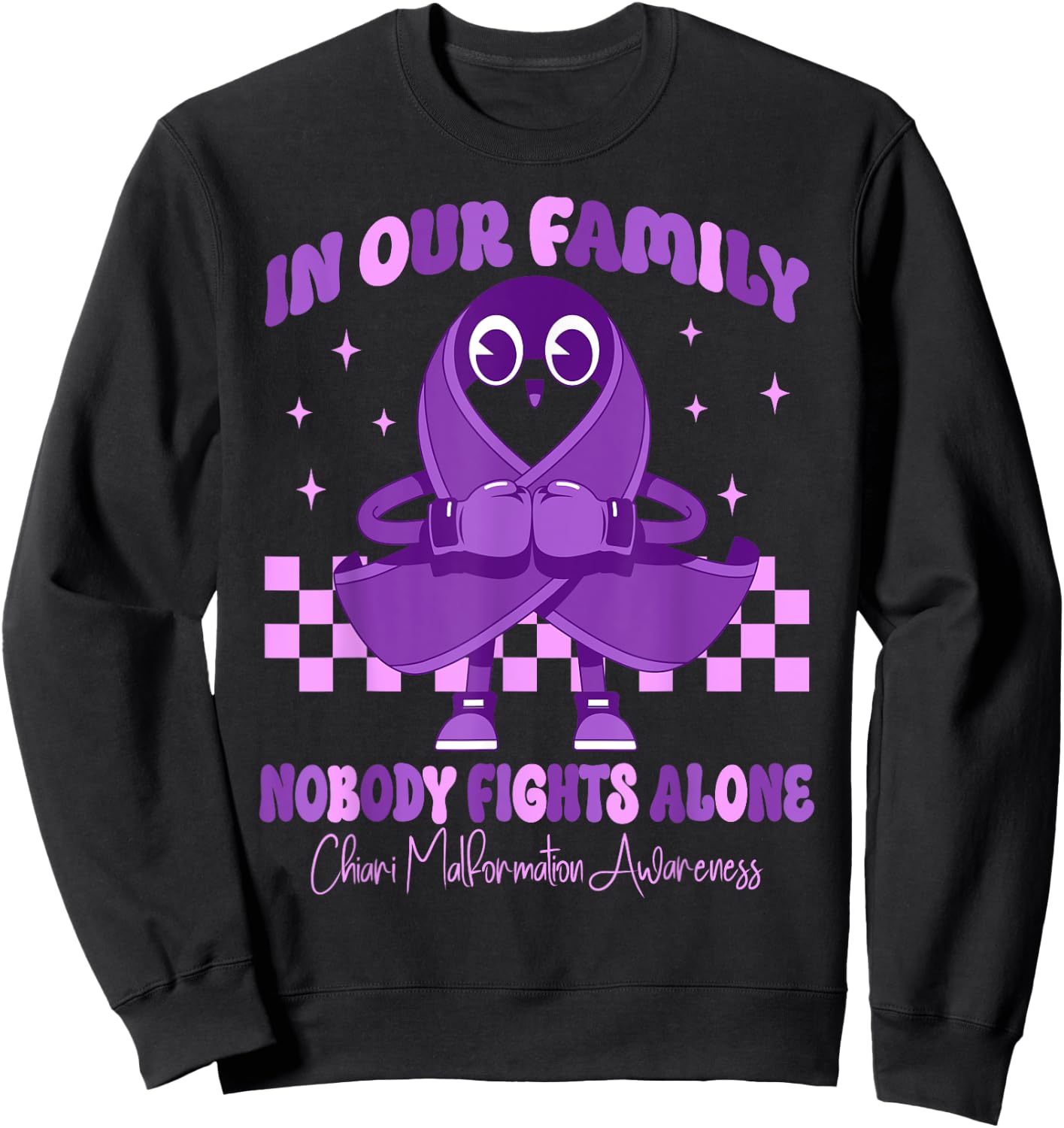 Purple Ribbon Survivor Groovy Chiari Malformation Awareness Sweatshirt - Sweatshirt | Black