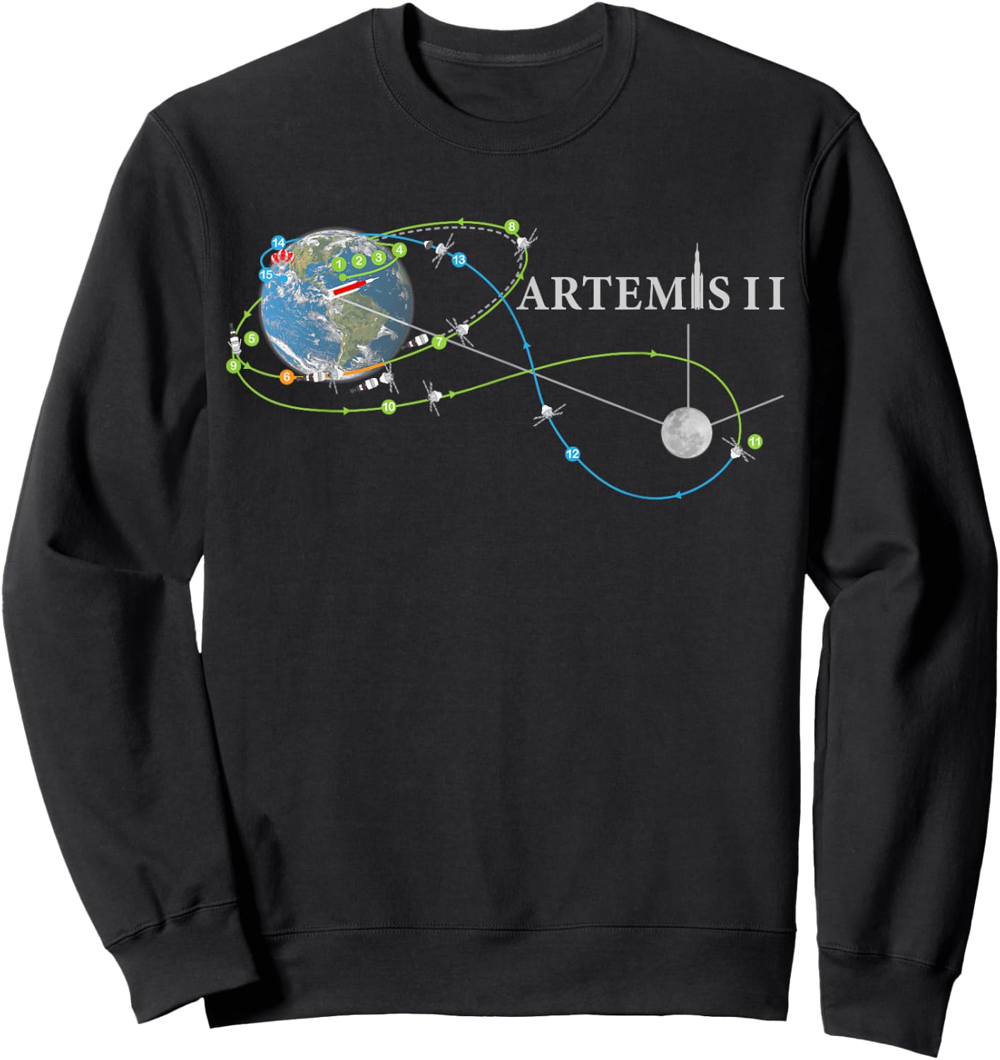 Artemis 2 Route Map SLS Rocket Launch Mission To The Moon Sweatshirt - Sweatshirt | Black