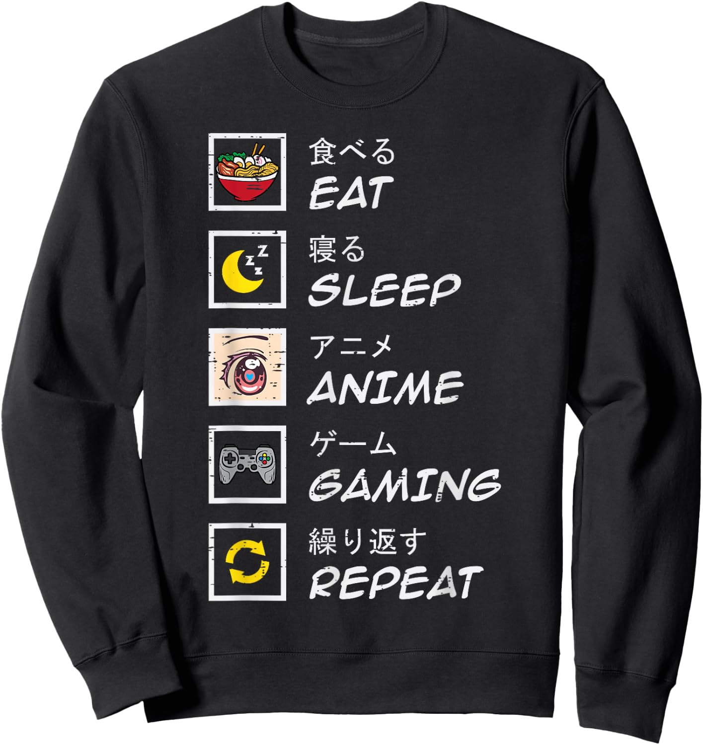 Eat Sleep Anime Gaming Repeat Gamer Teen Boys Girls Kids Sweatshirt - Sweatshirt | Black