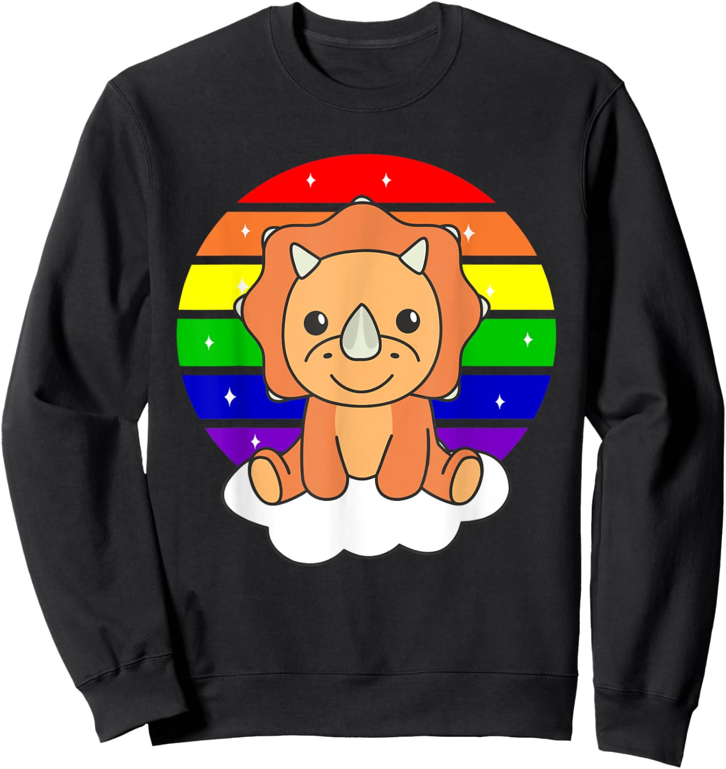 Triceratops Colorful Rainbow For Kids Cute Dino Sweatshirt - Sweatshirt | Black