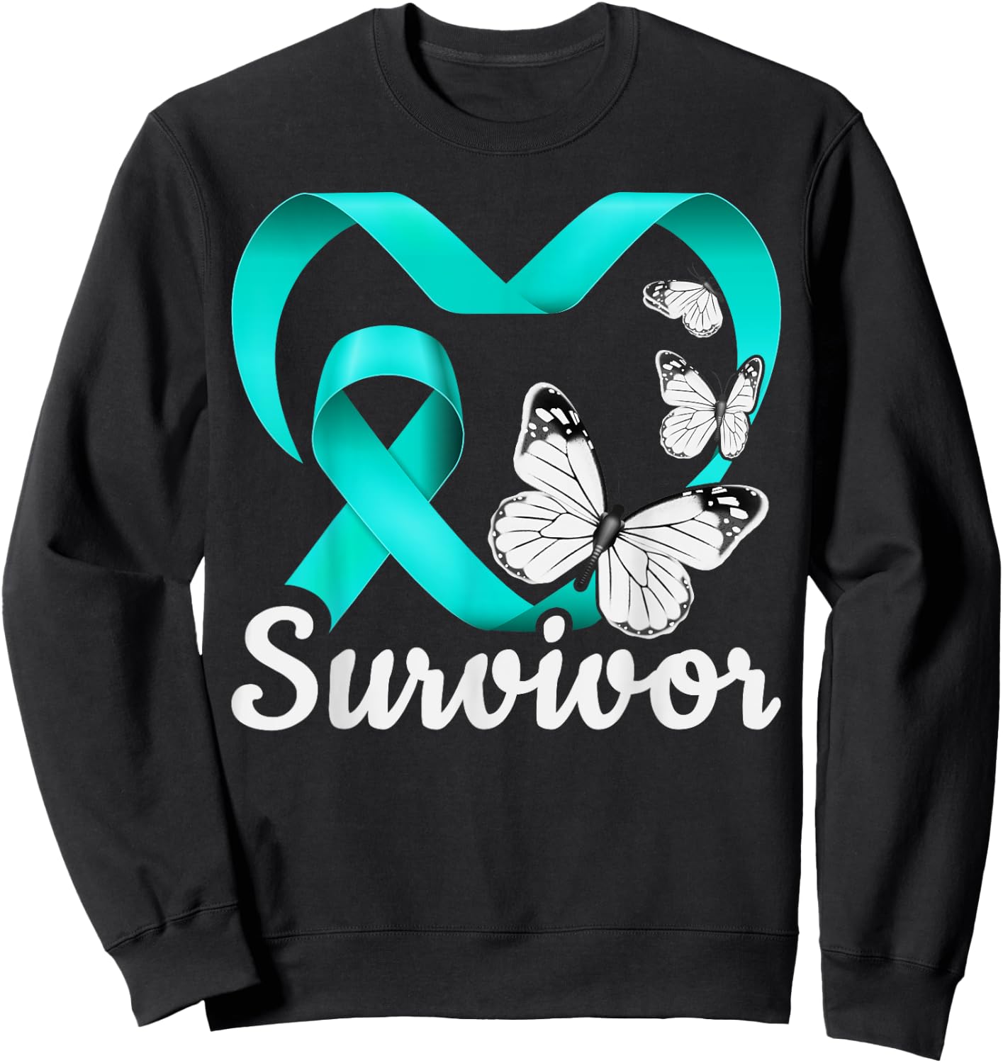 Sexual Assault Survivor, teal heart, butterflies Sweatshirt - Sweatshirt | Black