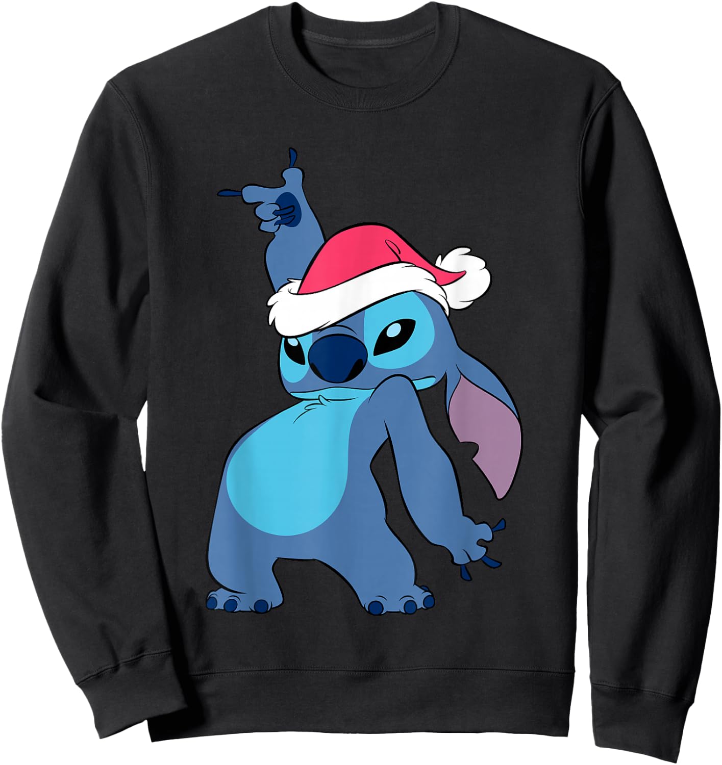 Disney Lilo & Stitch Christmas Santa Hat Stitch Portrait Sweatshirt - Sweatshirt | Black
