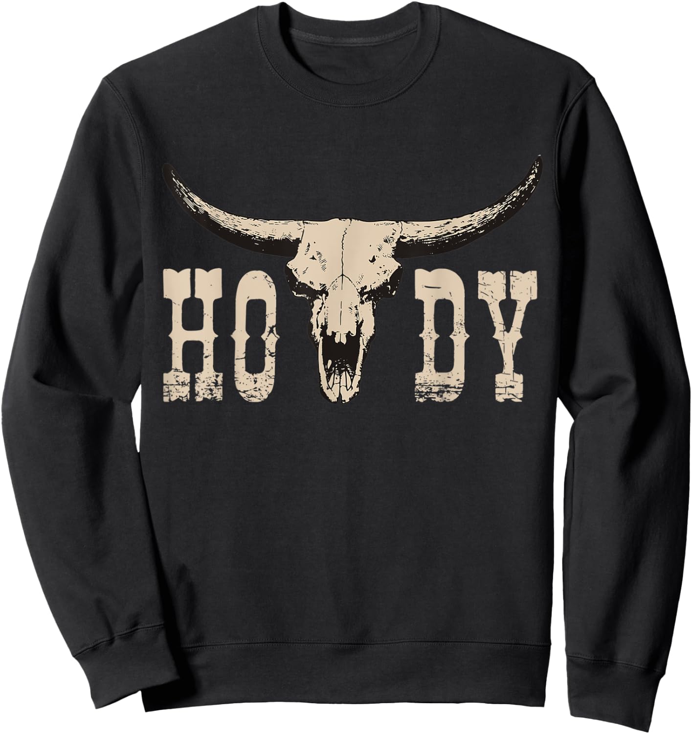 White Howdy Cow Skull Rodeo Western Country Southern Cowboy Sweatshirt - Sweatshirt | Black