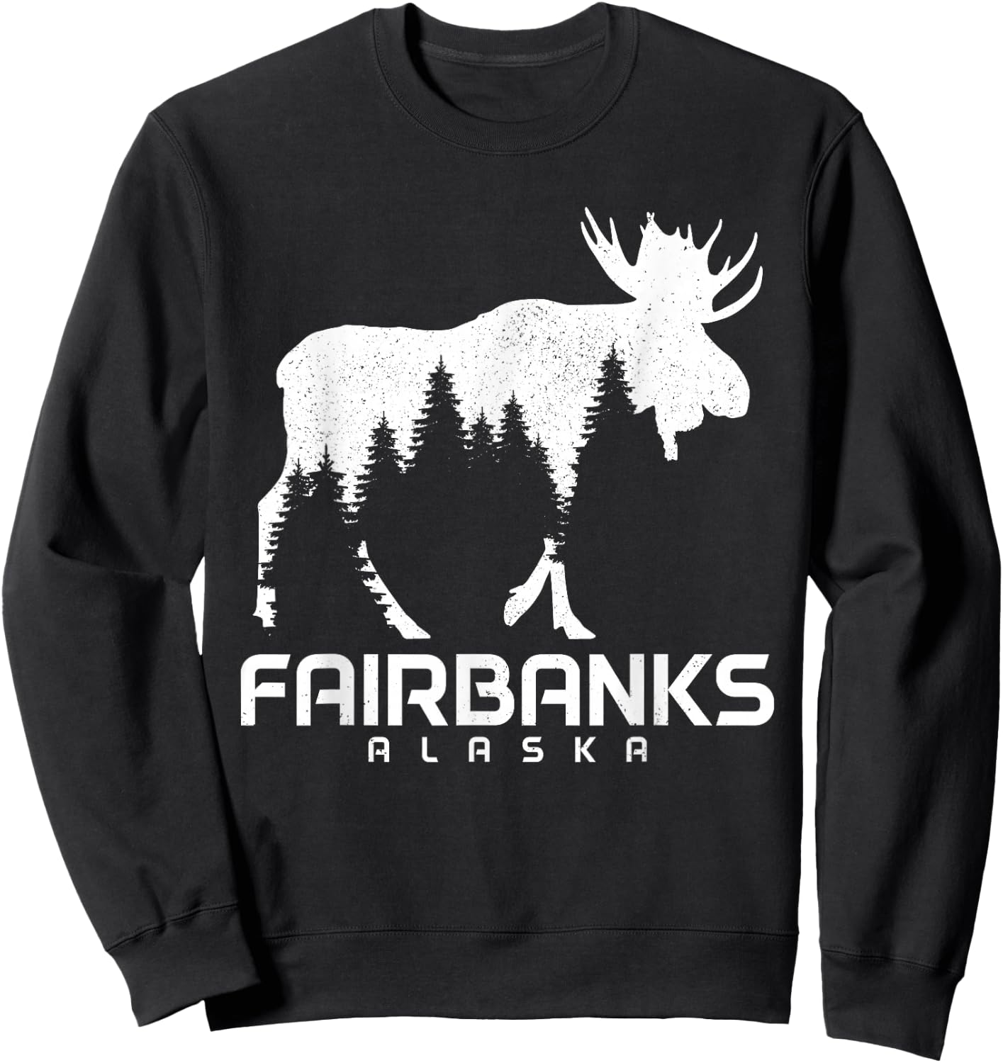 Fairbanks Alaska Vintage Pride Souvenir Moose Nature Sweatshirt - Sweatshirt | Black
