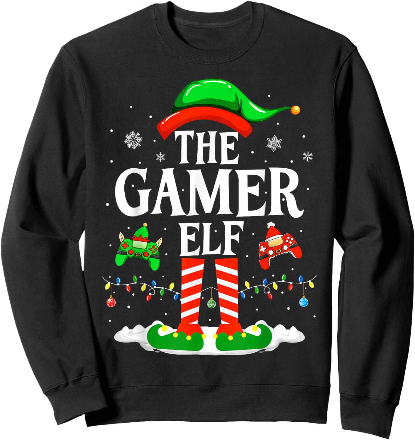 The Gamer Elf Funny Gaming Elf Christmas Gamer Sweatshirt - Sweatshirt | Black