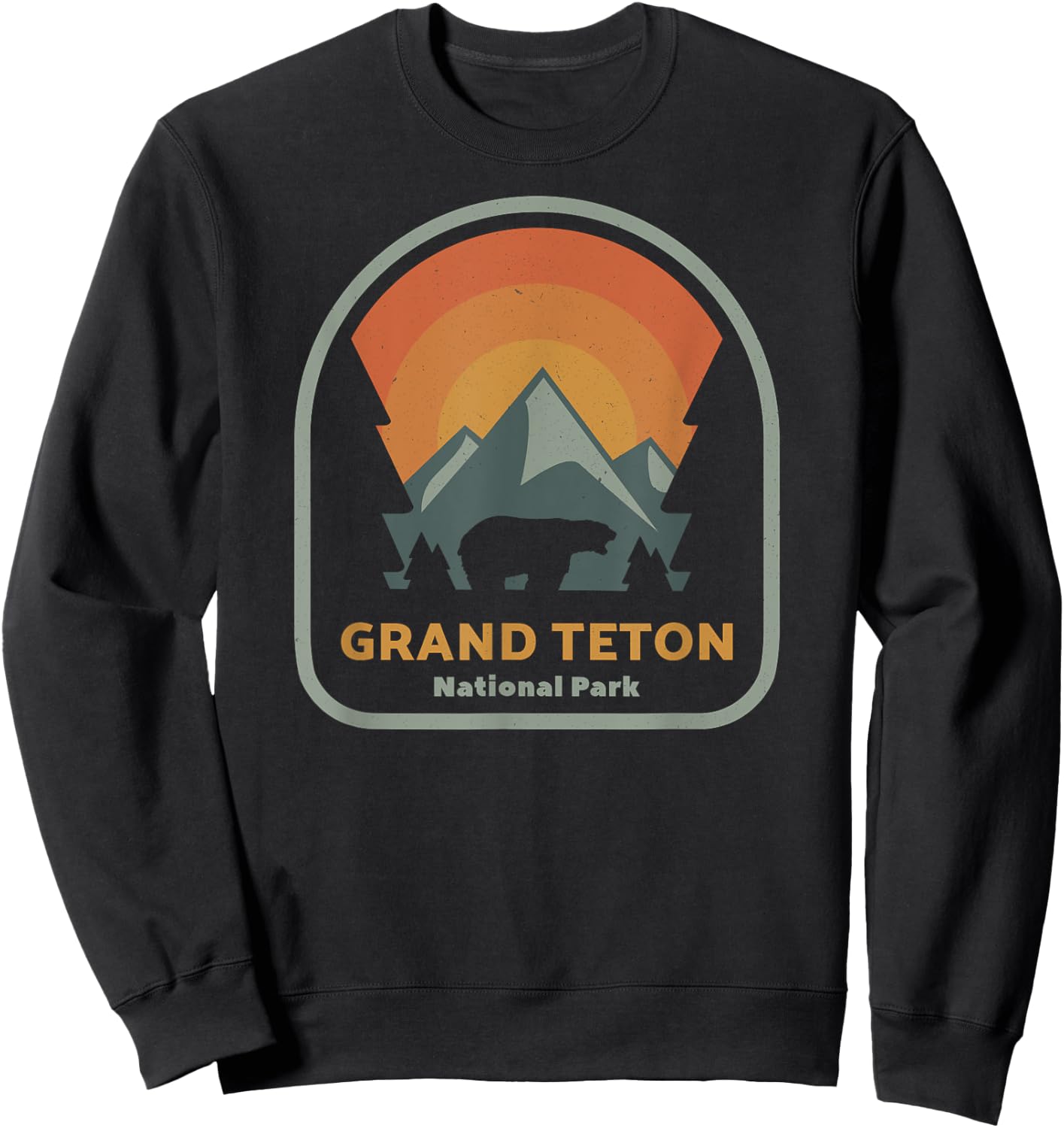 Grand Teton National Park Retro Sunset Vintage Sweatshirt - Sweatshirt | Black