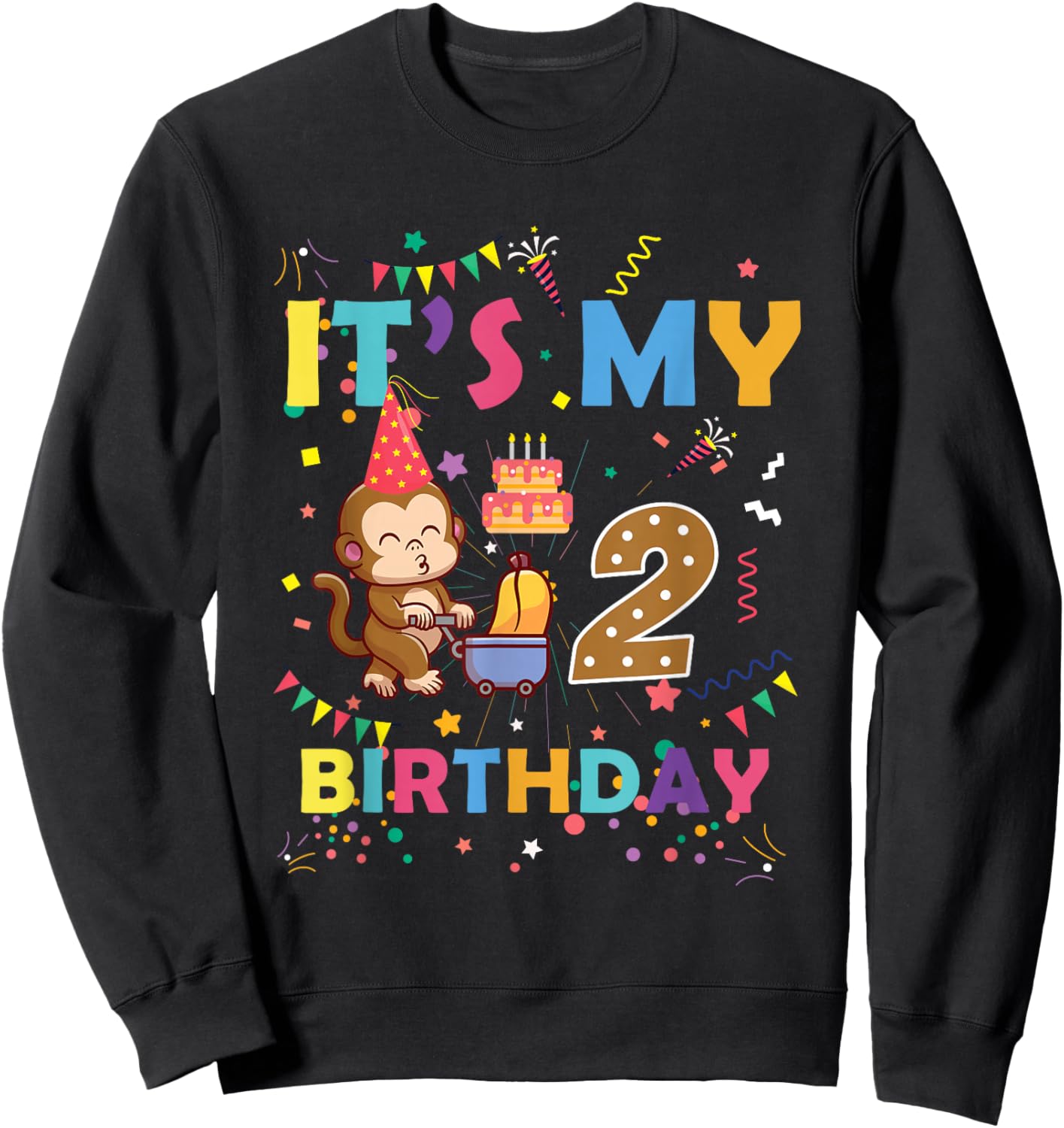 It's My 2nd Birthday Monkey 2 Year Old Boys Girls Kids Sweatshirt - Sweatshirt | Black