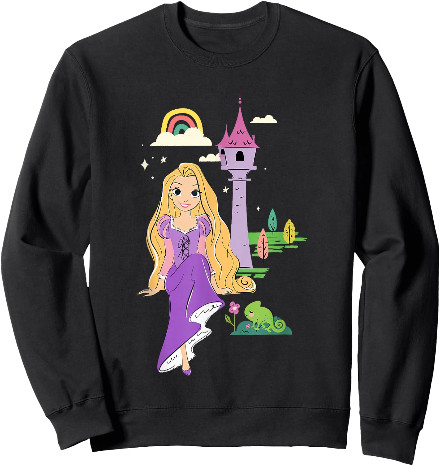 Disney Tangled Rapunzel & Pascal Rainbow Tower Sketch Sweatshirt - Sweatshirt | Black