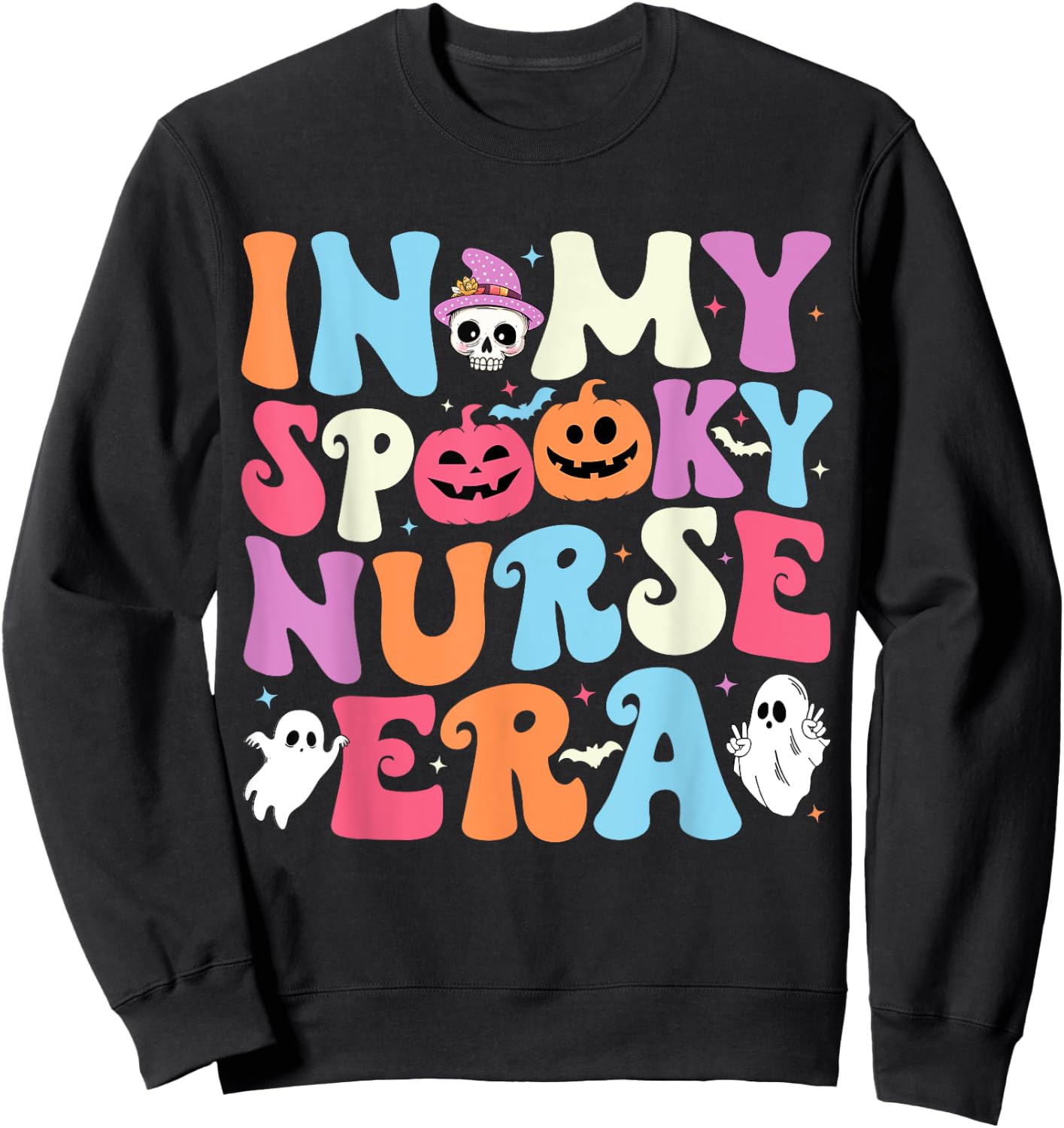 In My Spooky Nurse Era Cute Groovy Spooky Nurse Halloween Sweatshirt - Sweatshirt | Black