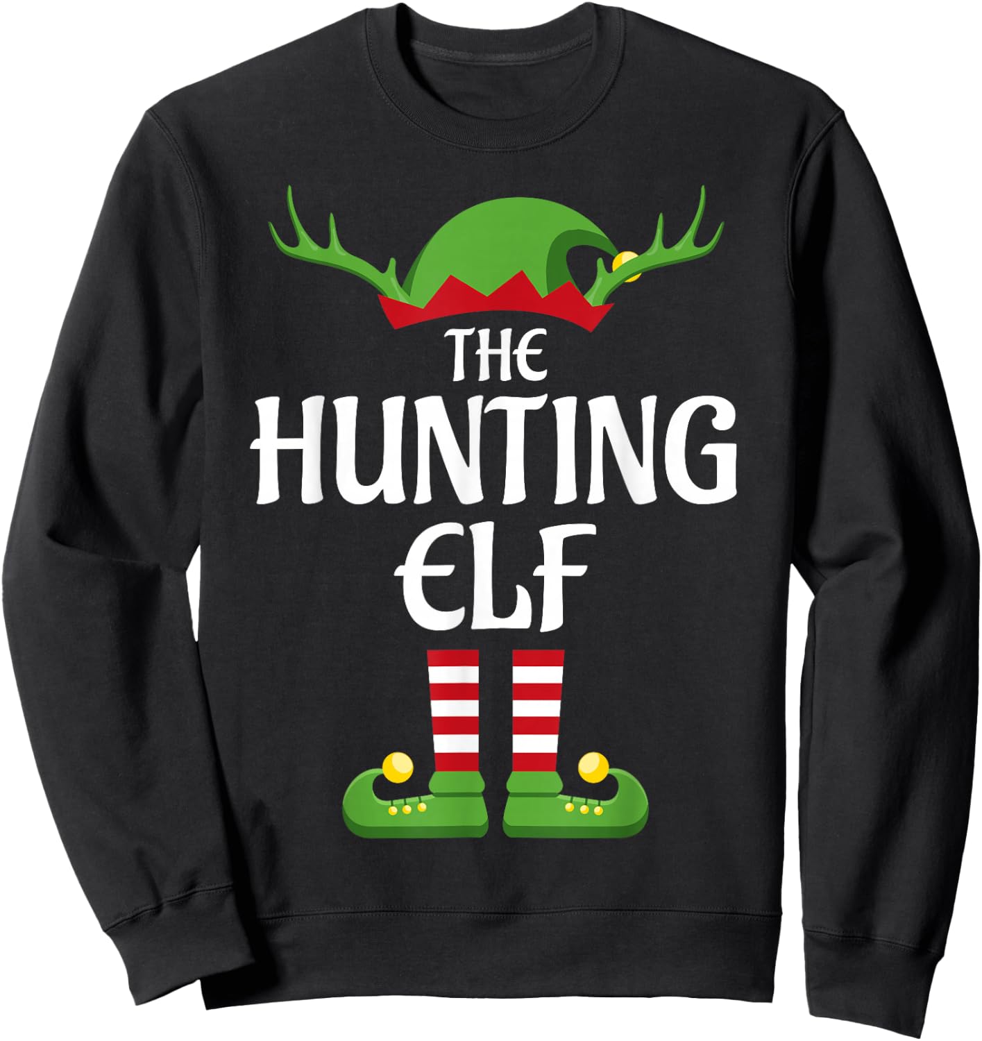 Hunting Elf Family Matching Group Christmas Sweatshirt - Sweatshirt | Black