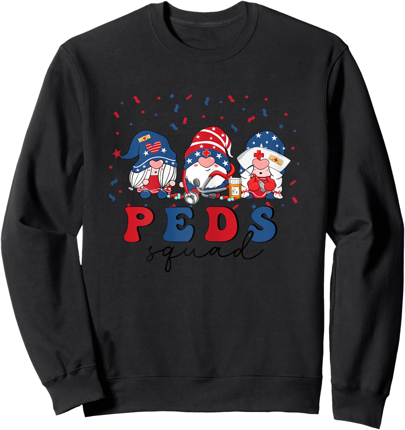 Peds Nurse 4th Of July Pediatric Nursing USA Stethoscope Sweatshirt - Sweatshirt | Black