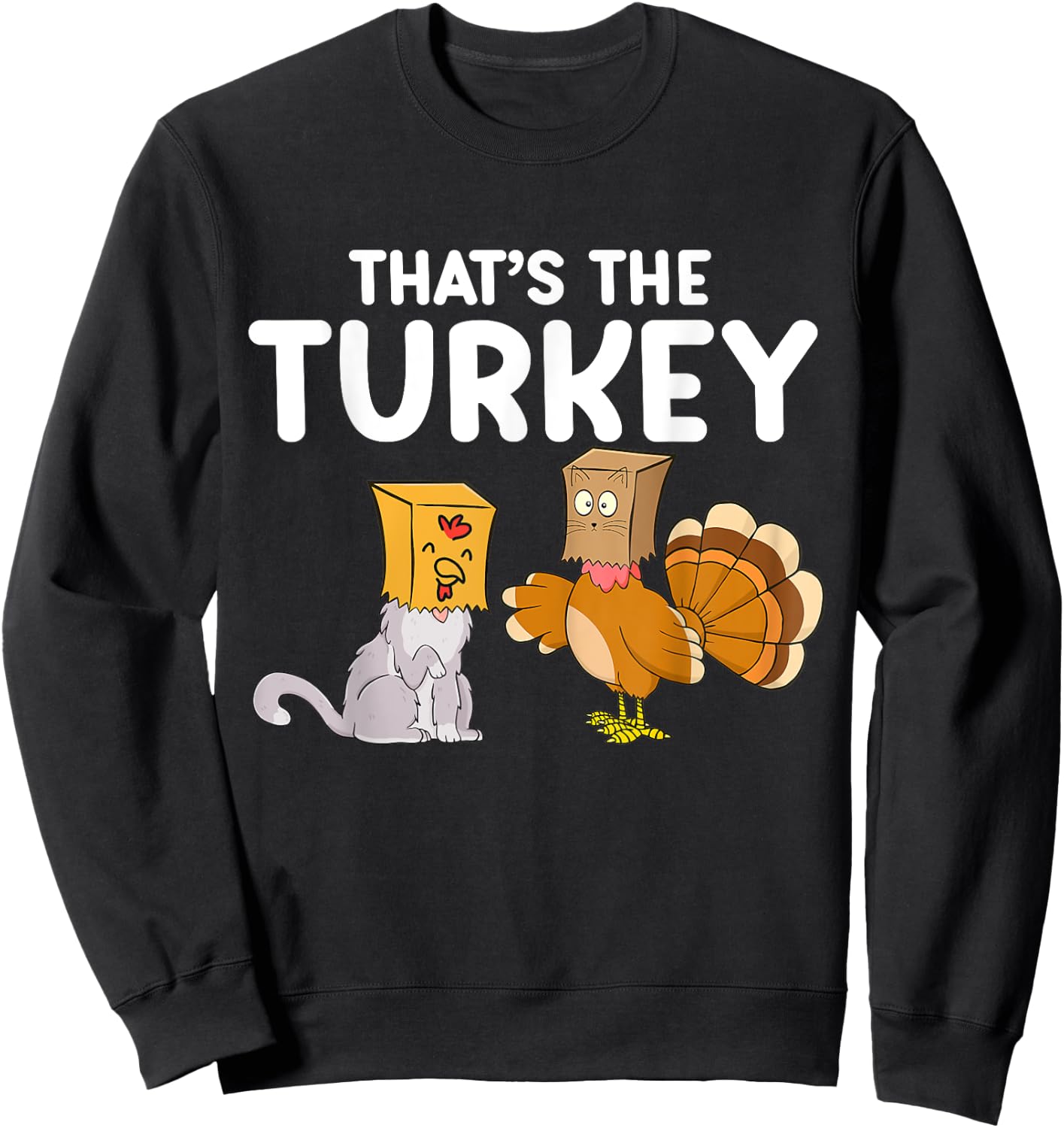 Thanksgiving Cat Fake Cat Meow Funny Thanksgiving Turkey Women Girls Kids Sweatshirt - Sweatshirt | Black