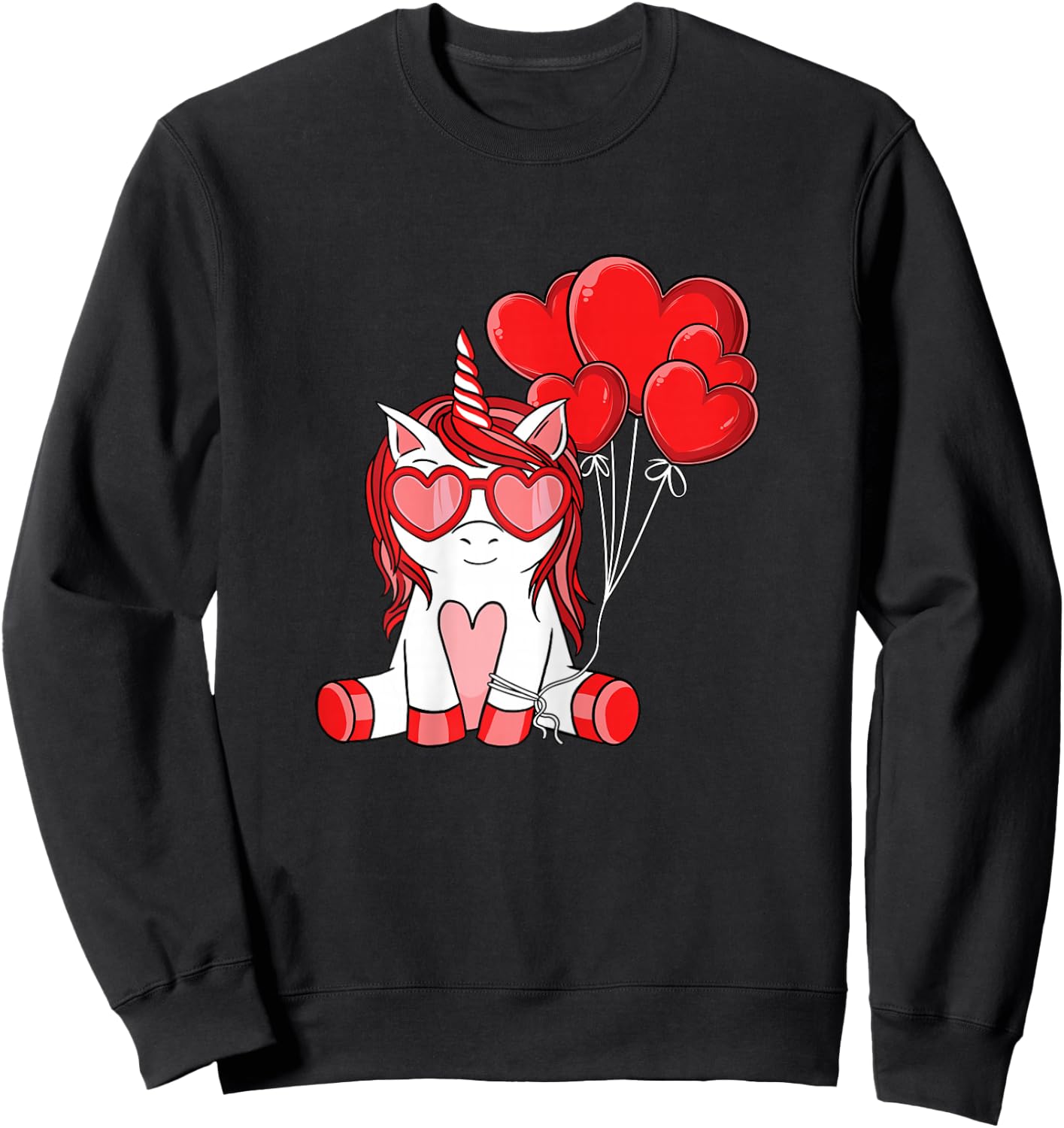 Cute Valentines Day Unicorn Lover Heart Balloon Girls Kids Sweatshirt - Sweatshirt | Black