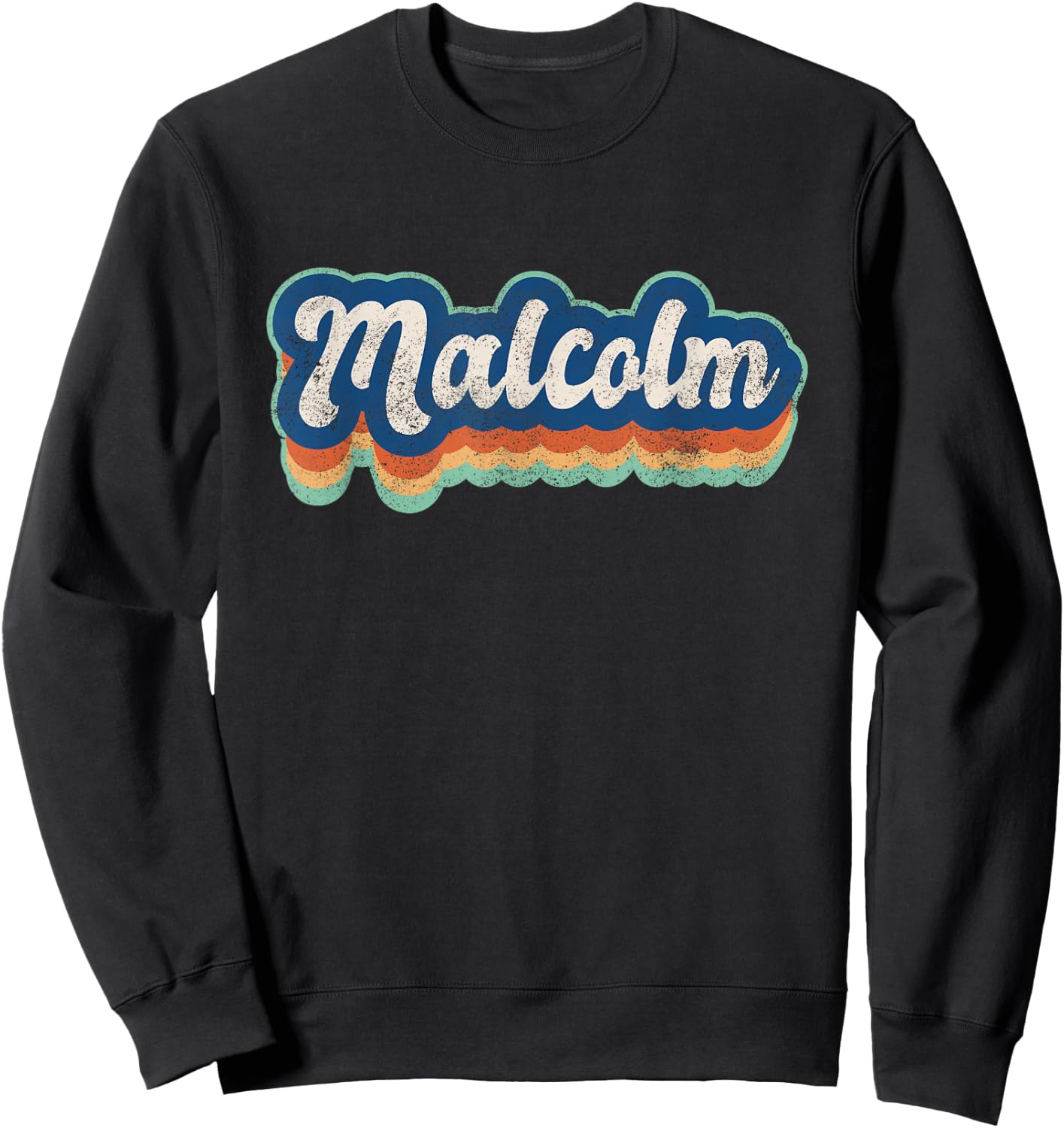 Malcolm First Name Boy Vintage Style 70s 80s Personalized Sweatshirt - Sweatshirt | Black