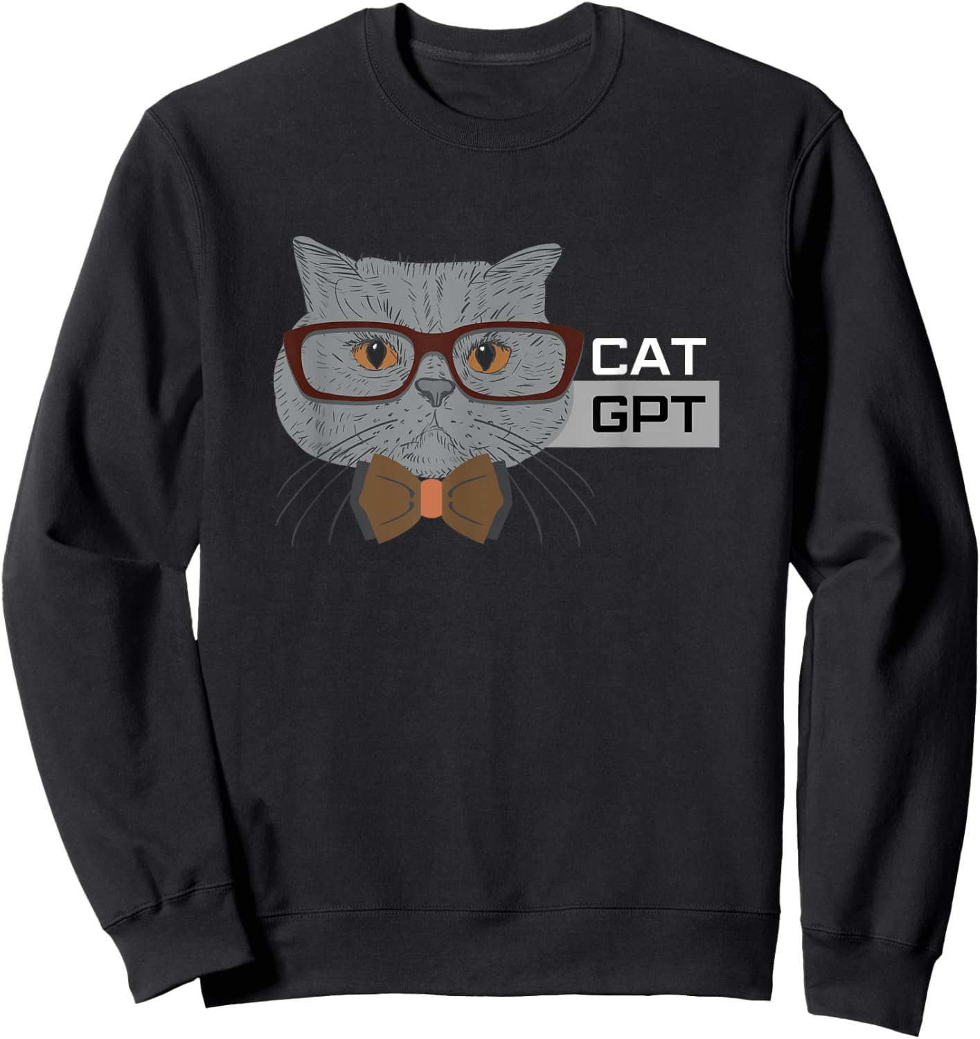 Cat GPT Working Ai Cat , Funny Geek Cat Lovers & Chat GPT Sweatshirt - Sweatshirt | Black