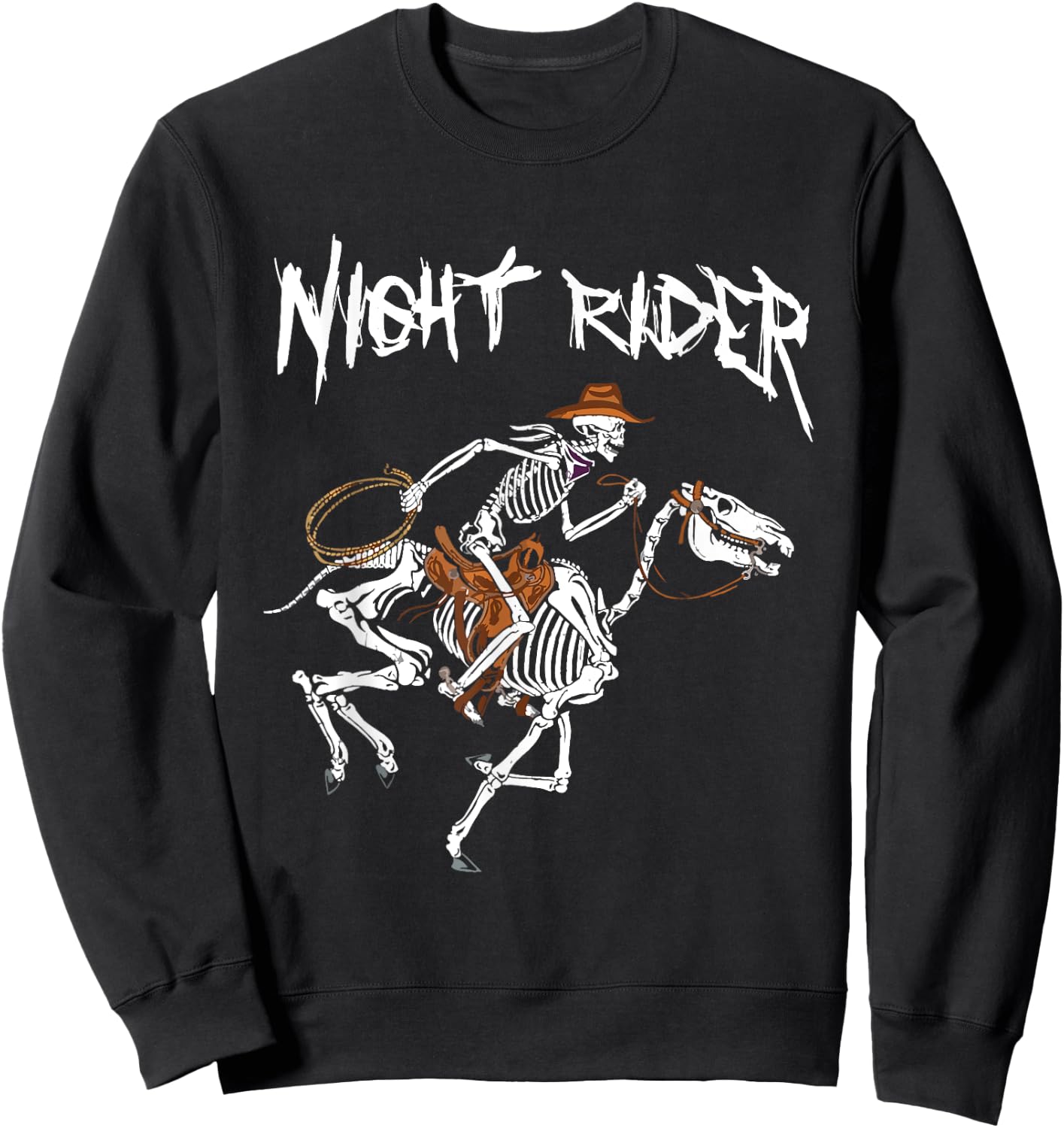 Night Rider Skeleton Cowboy Riding Horse Western Halloween Sweatshirt - Sweatshirt | Black