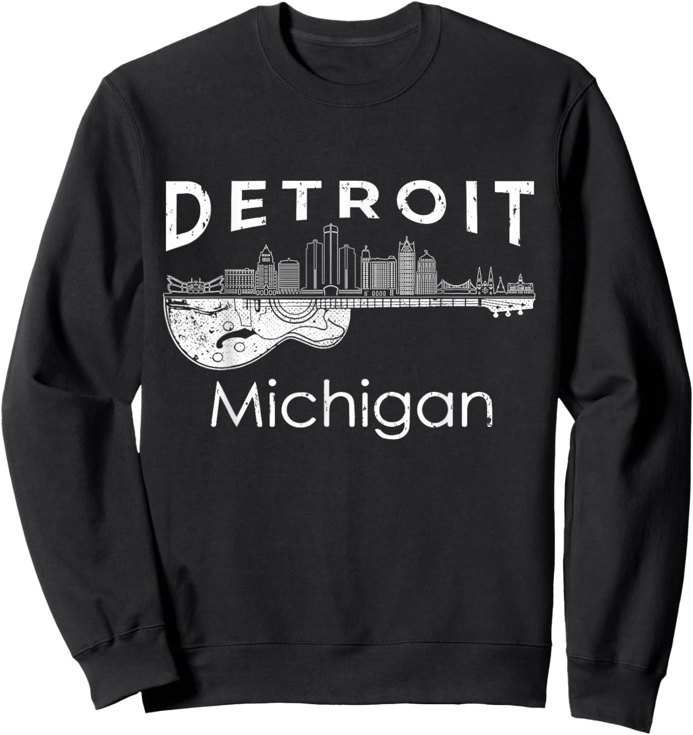 Detroit Souvenir Men Michigan Music Electric Guitar Small Sweatshirt - Sweatshirt | Black