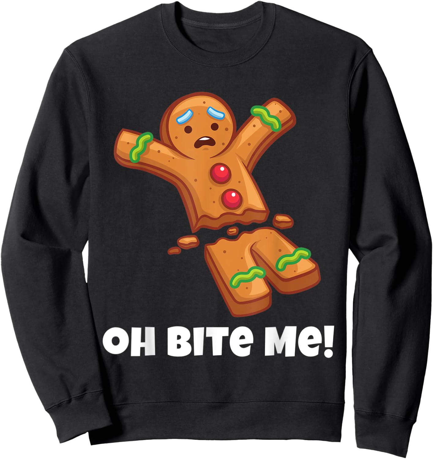 Funny Christmas Gingerbread Man Bite Me Naughty Adult Humor Sweatshirt - Sweatshirt | Black