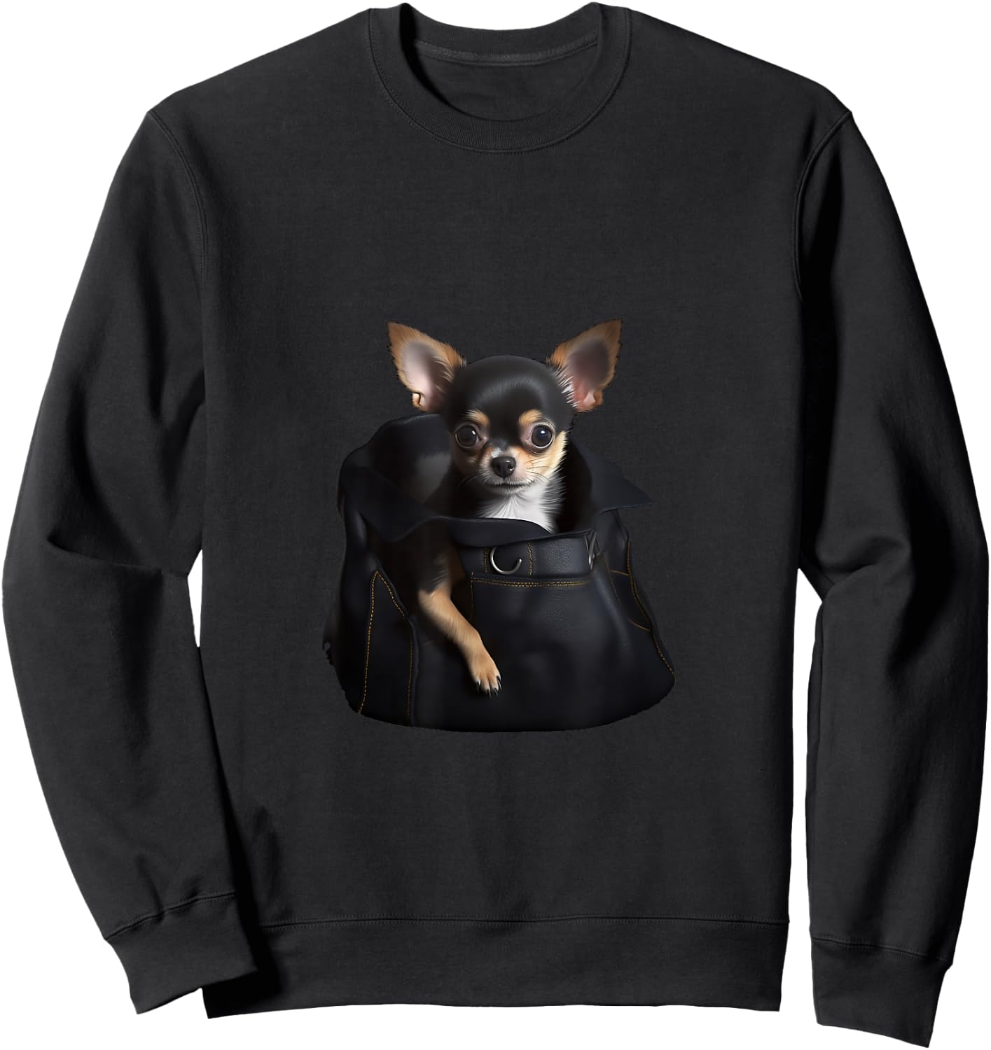 Funny Chihuahua In Pocket Cute Dog Month Dad Animal Shelter Sweatshirt - Sweatshirt | Black