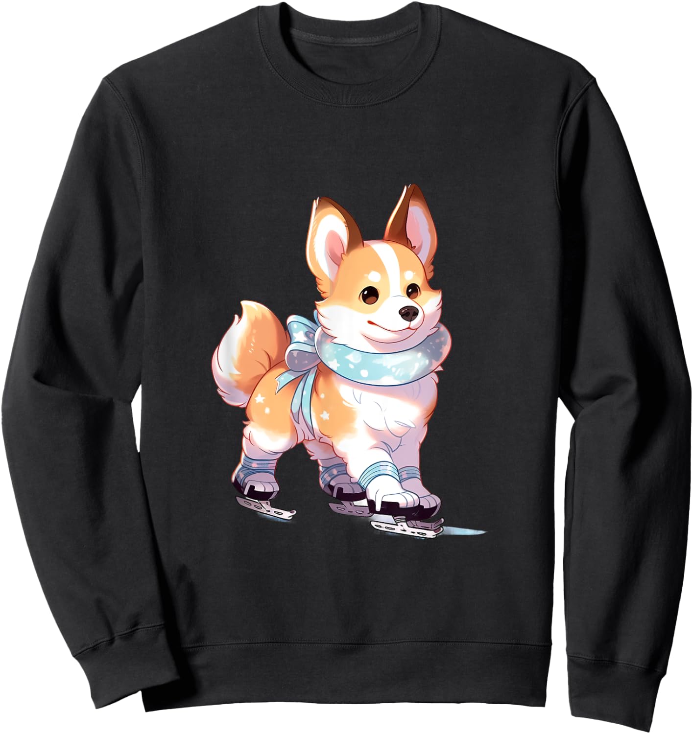 Corgi Ice Skating Dog Figure Skater Kids Girls Women Sweatshirt - Sweatshirt | Black