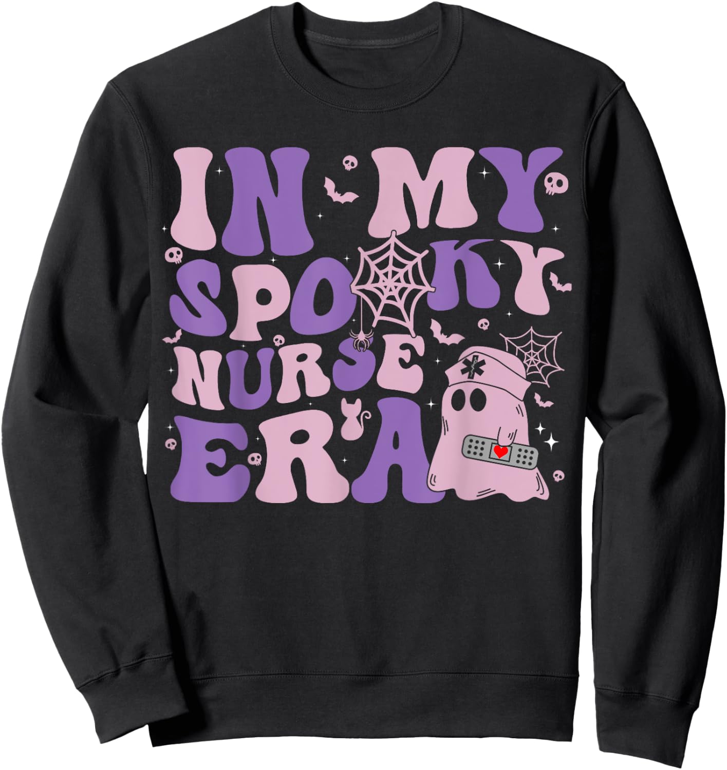 Retro Groovy Halloween In My Spooky Nurse Era Scary RN Sweatshirt - Sweatshirt | Black