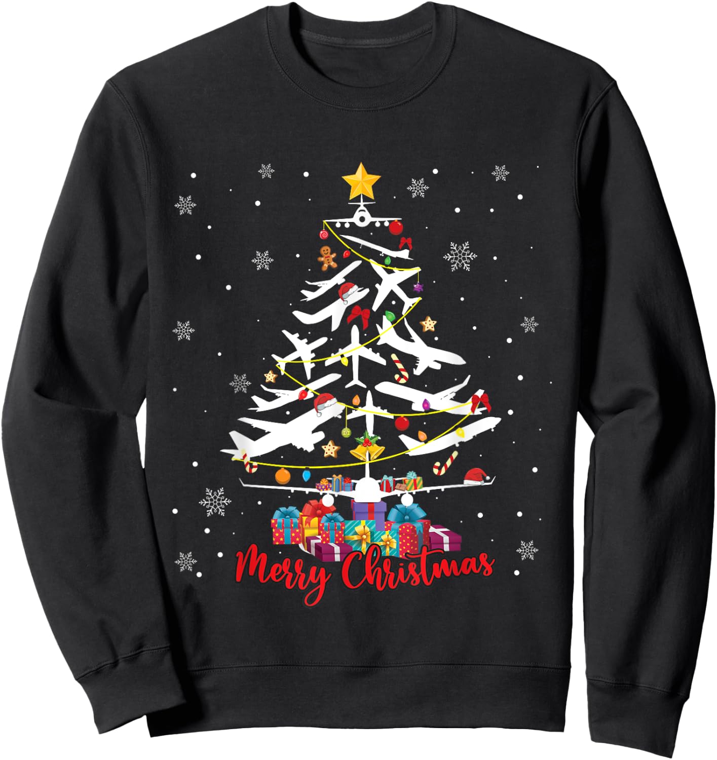 Airplane Christmas Tree Merry Xmas Most Likely Pilot Sweatshirt - Sweatshirt | Black