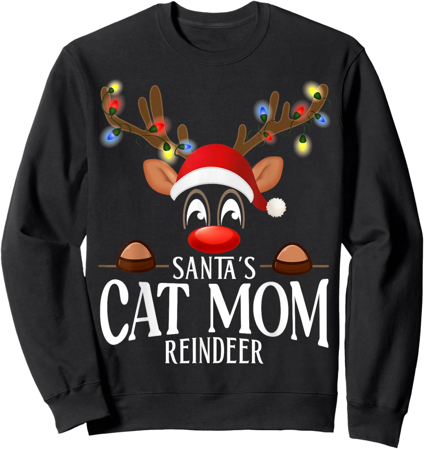 Santa's Cat mom Reindeer Funny XMas Matching PJS Sweatshirt - Sweatshirt | Black