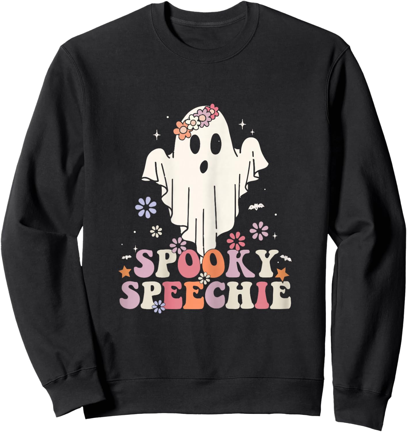 Retro Speech Therapy Halloween Spooky Speechie Language Sweatshirt - Sweatshirt | Black